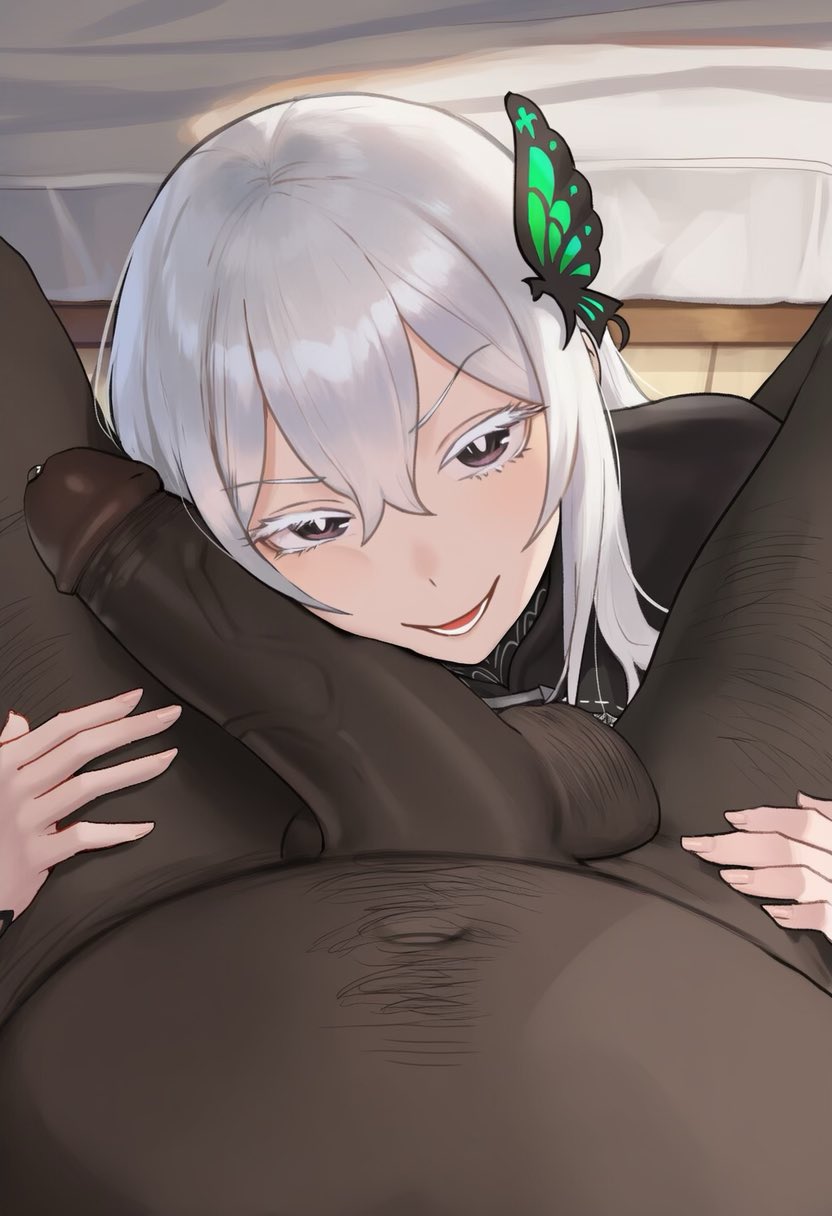 1girl1boy 1girls ai_generated attitude bbc big_black_cock big_cock big_penis black_eyes black_penis bratty bratty_smile butterfly_hair_ornament cheek_on_penis cheek_press cheeks dark-skinned_male dark_skin echidna_(re:zero) giant_penis grin grinning_at_viewer hands_over_chest imminent_fellatio imminent_oral interracial leaning leaning_on_penis penis penis_on_face pov pov_eye_contact re:zero_kara_hajimeru_isekai_seikatsu seducing seduction seductive seductive_eyes seductive_gaze seductive_look seductive_smile sexy_female slutty_eyes slutty_female suggestive suggestive_look suggestive_smile waroffree white_hair