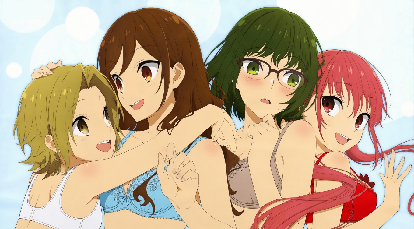 ayasaki remi, bikini, bra, hori kyouko, horimiya, kouno sakura, yoshikawa yuki