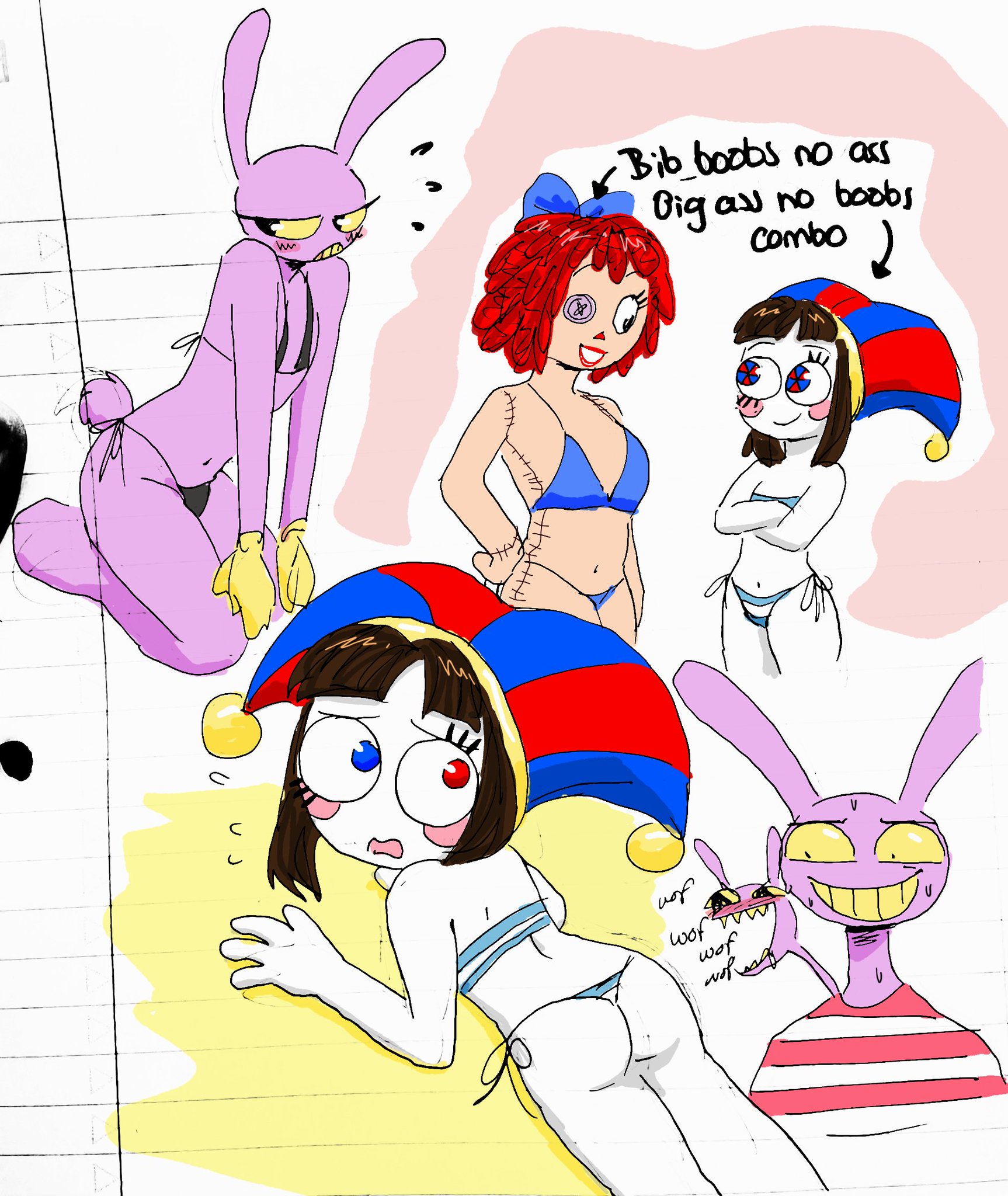 1boy, 2girls, ass, bikini, female, femboy, glitch productions, jax (the amazing digital circus), male, pomni (beach outfit), pomni (the amazing digital circus), ragatha (beach outfit), ragatha (the amazing digital circus), tagme, taiyodrawzz, the amazing digital circus