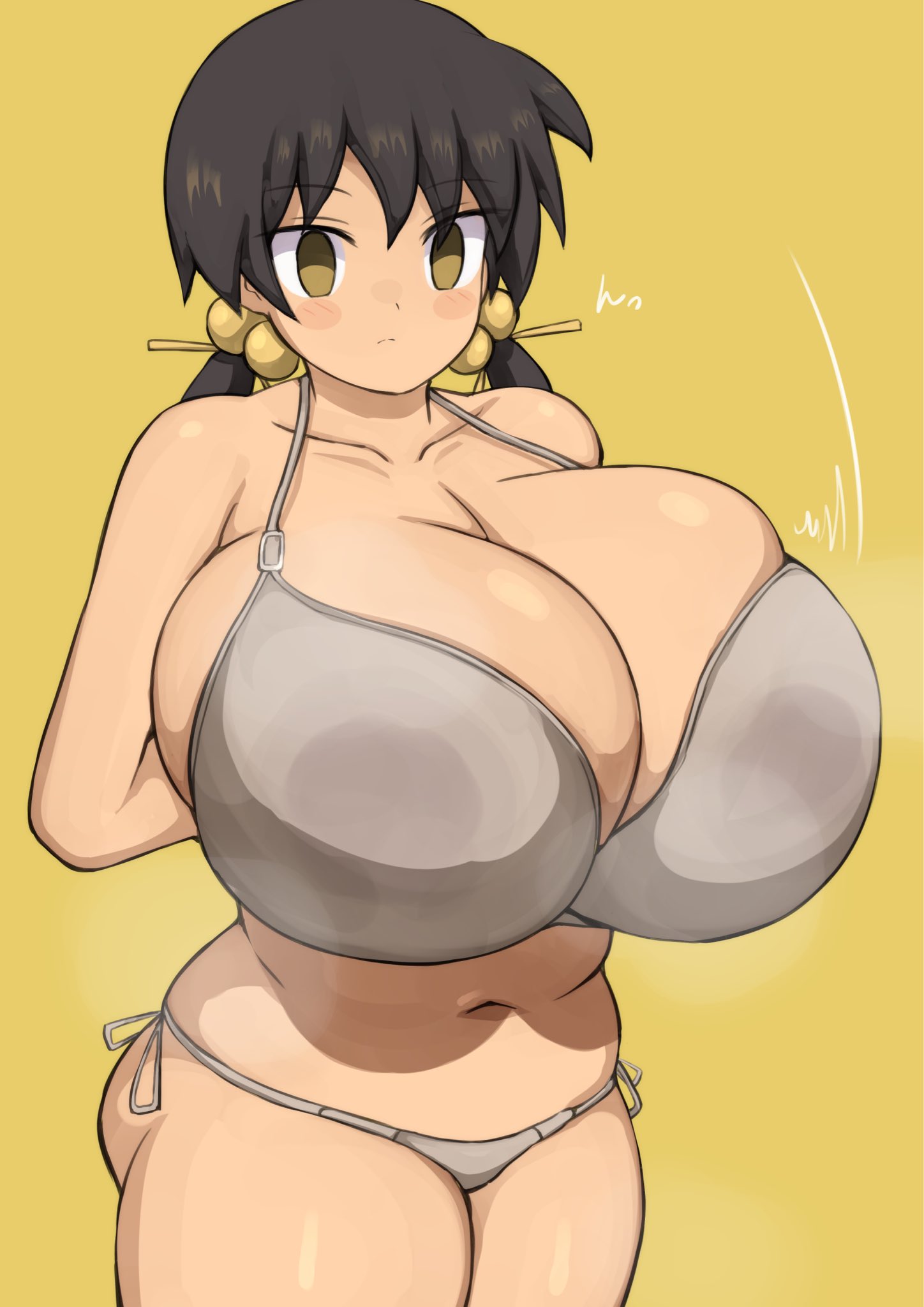 blush, blush stickers, bra, breasts, curvy, expressionless, female, gigantic breasts, hyper, jaga334, kaai yuki, plump, thick thighs, underwear, underwear only, vocaloid, voluptuous, wide hips