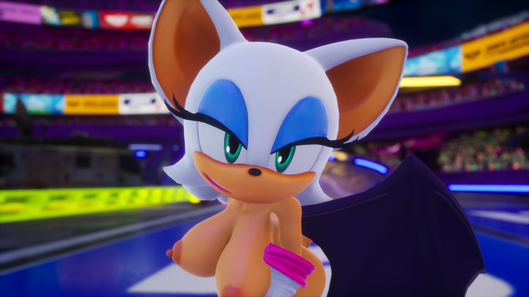 anthro, bat, big ass, big breasts, breasts, female, game screenshot, gameplay, looking at viewer, mod, modded, nipples, nude female, rochestedorm, rouge the bat, sega, sonic (series), sonic racing crossworlds, sonic the hedgehog (series), wings
