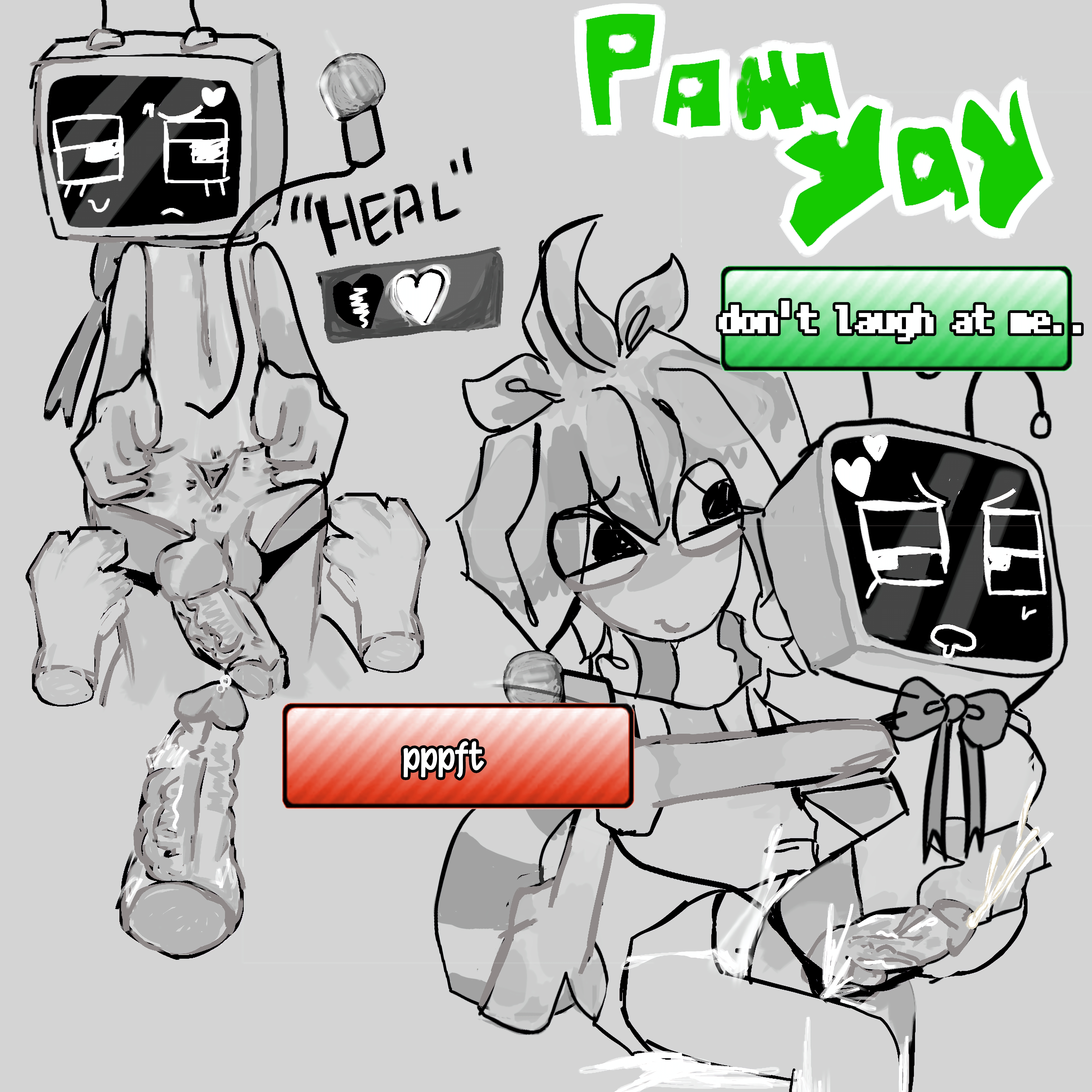 1boy, 1futa, anal, anal penetration, anal sex, berryvision, cum, dandy's world, futanari, girl with penis, intersex, laughing, male, panties, roblox, roblox game, sprout (dandy's world), toon (dandy's world), trans girl, trans woman, tv, tv head, vee (dandy's world)