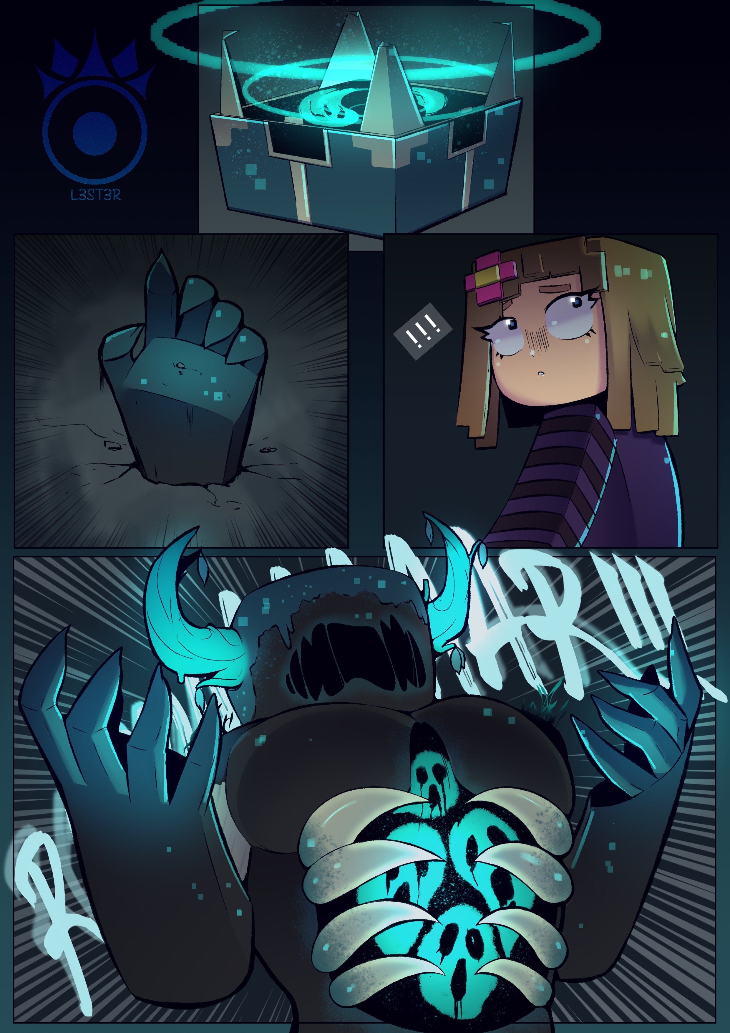 comic, comic page, jenny belle (slipperyt), l3st3r 248, minecraft, monster, warden (minecraft)