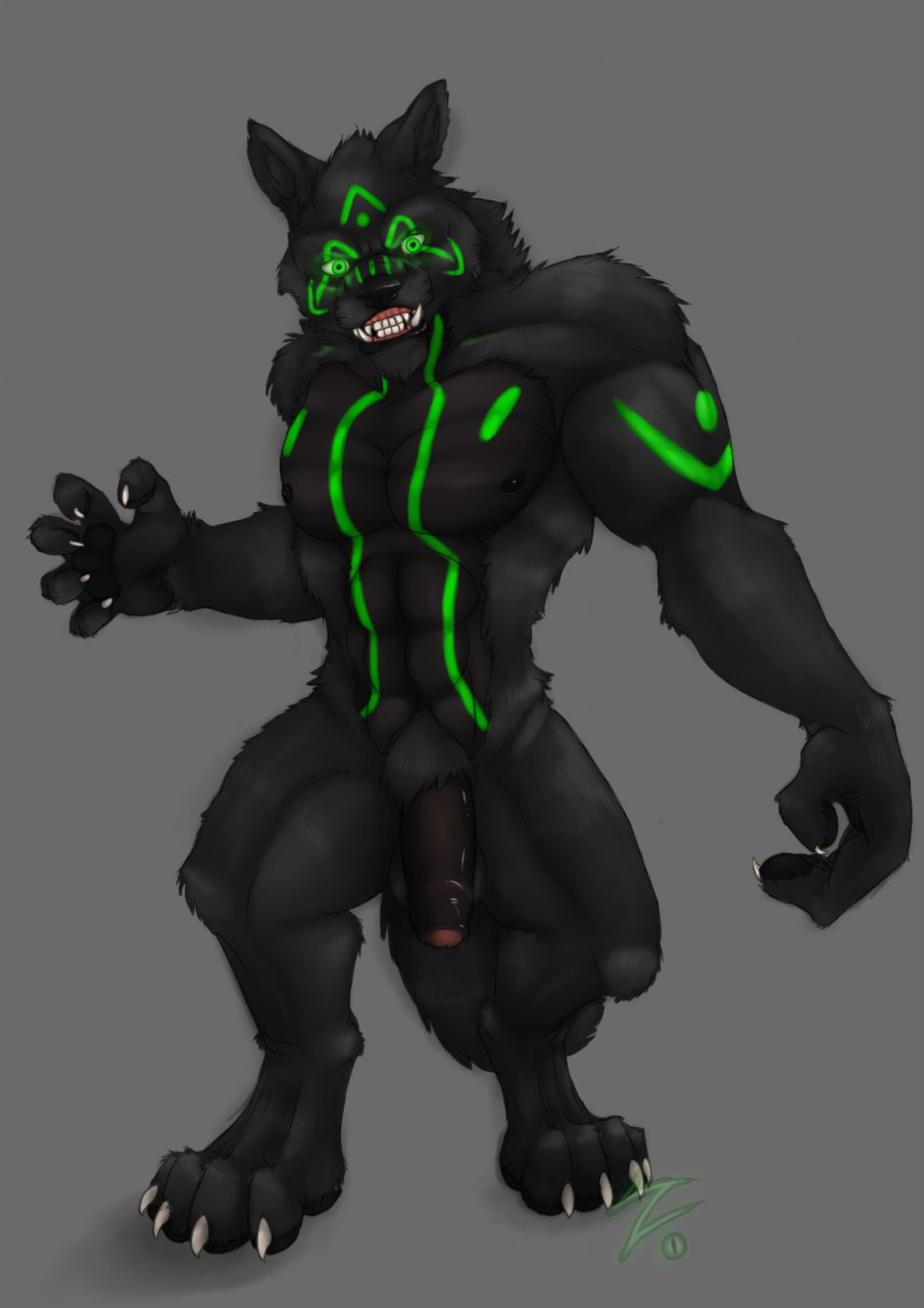 anthro canine fur furry glowing_eyes ishigray male male_only nash_darc_(character) nude penis simple_background werewolf wolf