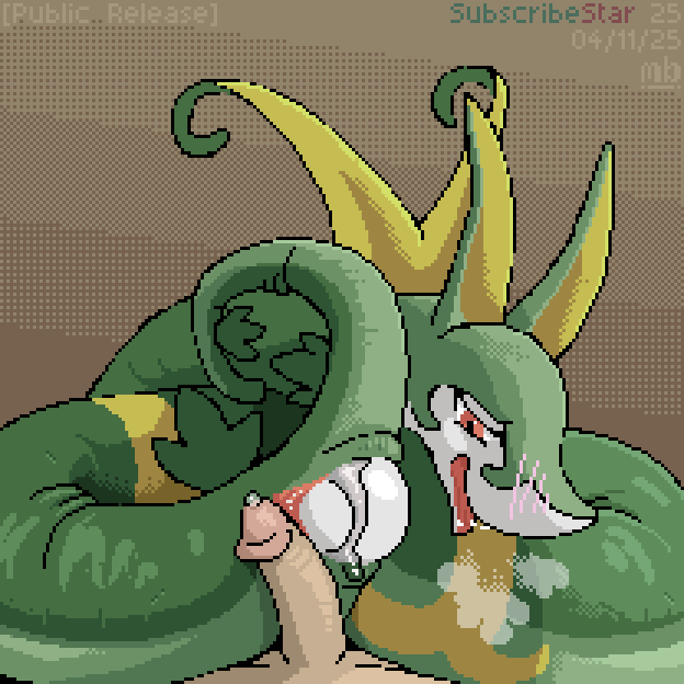 1:1, animal genitalia, bodily fluids, cloaca, cloaca juice, cloacal, digital media (artwork), duo, egg, egg laying, erection, female, feral, genital fluids, genitals, jalorda, larger female, larger feral, male, male/female, mustard (welcometothevoid), nintendo, penis, pixel art, pokémon (species), pokemon, pokemon (species), precum, reptile, scalie, serperior, size difference, snake, zoophilia
