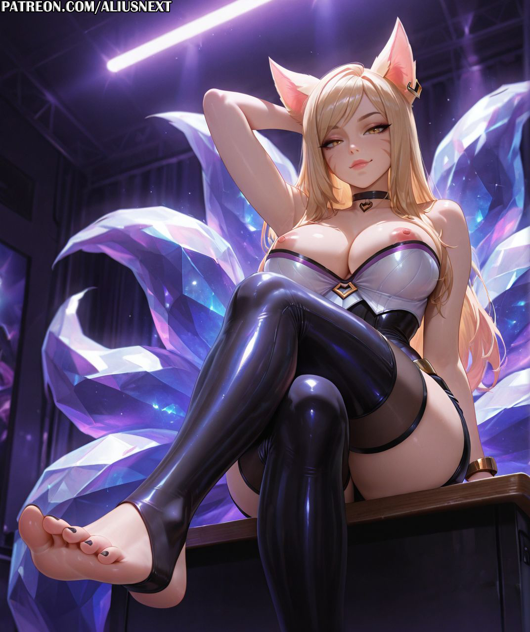 1girls, 2025, ahri, ahri (league of legends), ai generated, aliusnext, animal ears, anime, big ass, big breasts, black nails, blonde female, blonde hair, breasts, female, female only, foot fetish, foot focus, foot worship, footwear, fox, fox ears, fox girl, hi, high, highres, huge ass, huge breasts, k/da ahri, k/da series, league of legends, league of legends: wild rift, legwear, light skin, light-skinned female, lingerie, massive ass, massive breasts, mature, mature female, nail polish, nipples, patreon, quality, res, resolution, soles, stirrup legwear, style, sweat, sweatdrop, sweating, sweaty, sweaty body, sweaty breasts, thick, thick ass, thick hips, thick legs, thick lips, thick thighs, toes, uncensored, username, voluptuous, voluptuous body, voluptuous female, watermark