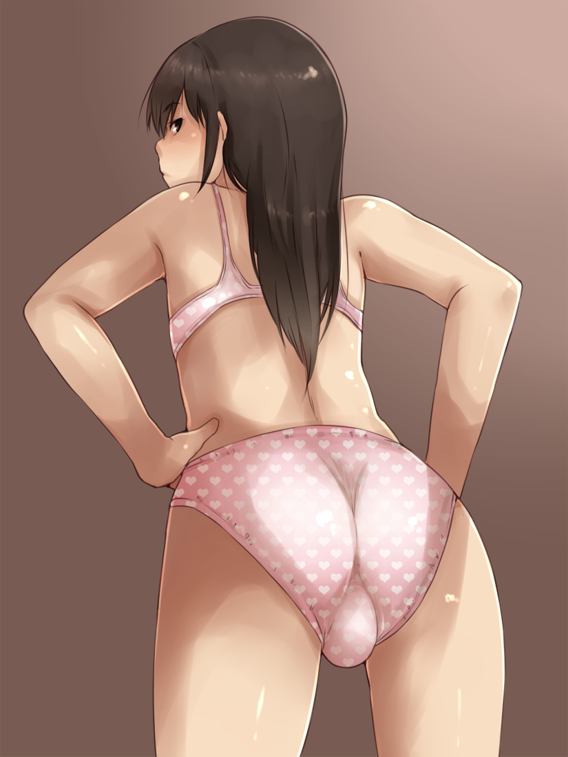 1boy androgynous bra bulge crossdressing femboy girly long_hair looking_back male panties solo tagme trap unneeded_bra wachiwo