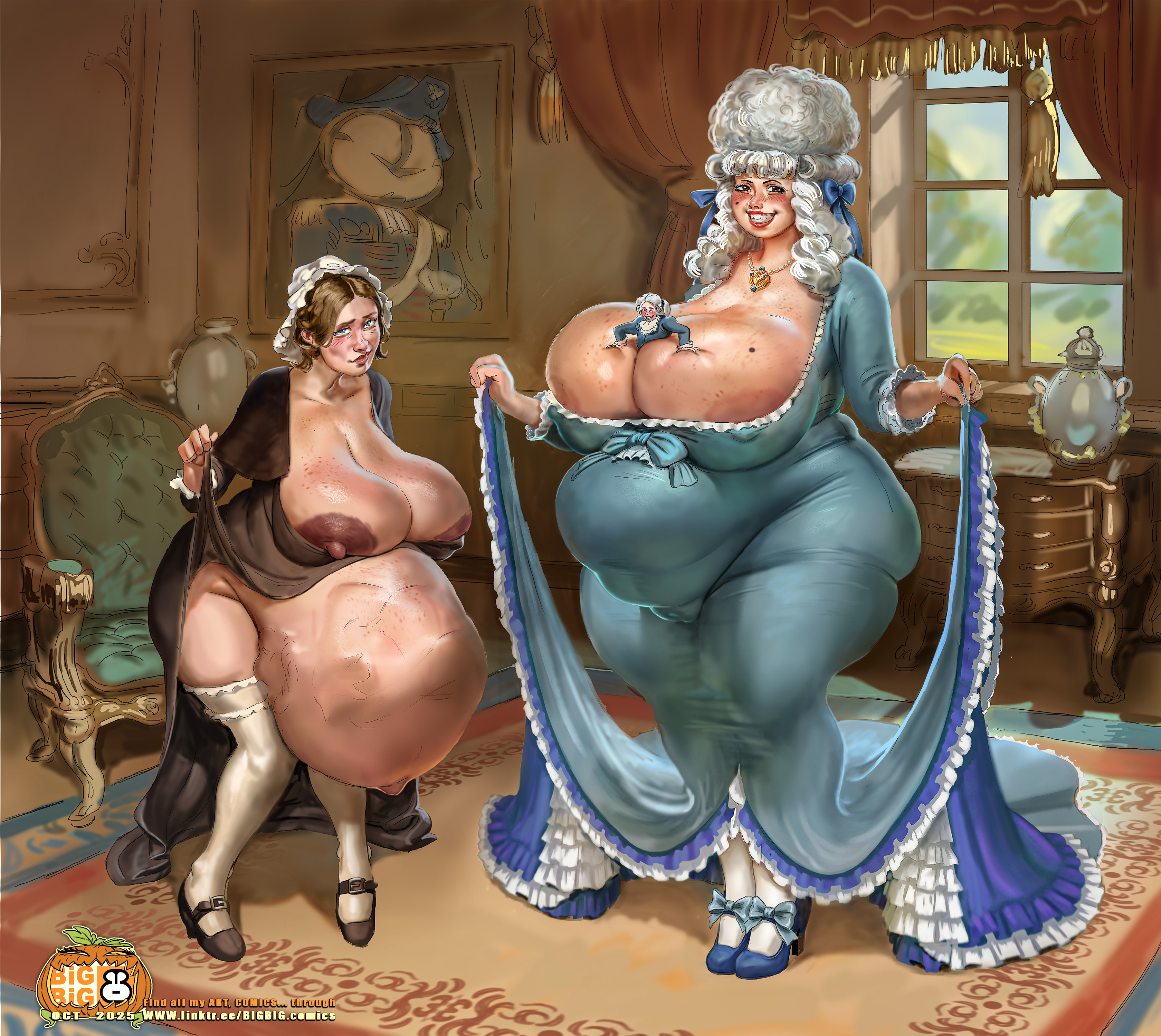 belly bulge, bigbig, breasts, breasts out, bureaucat, bureaucat female, female, female pred, female predator, giantess, huge breasts, hyper, hyper belly, hyper breasts, large female, mini giantess, ripped clothing, vore, vore belly
