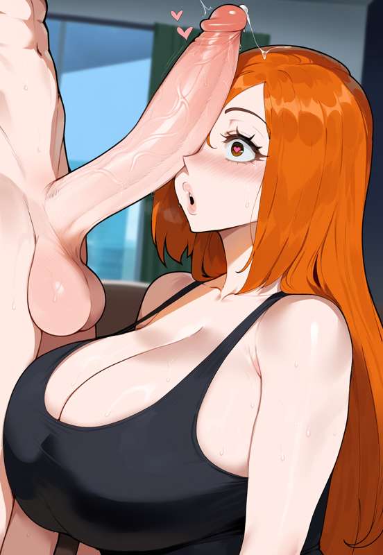 1boy, 1girls, ai generated, big penis, bleach, breasts, creamy ai, duo, female, hair, heart, heart-shaped pupils, huge breasts, inoue orihime, light skin, light-skinned female, light-skinned male, long hair, male, orange hair, penis, tagme, veiny penis