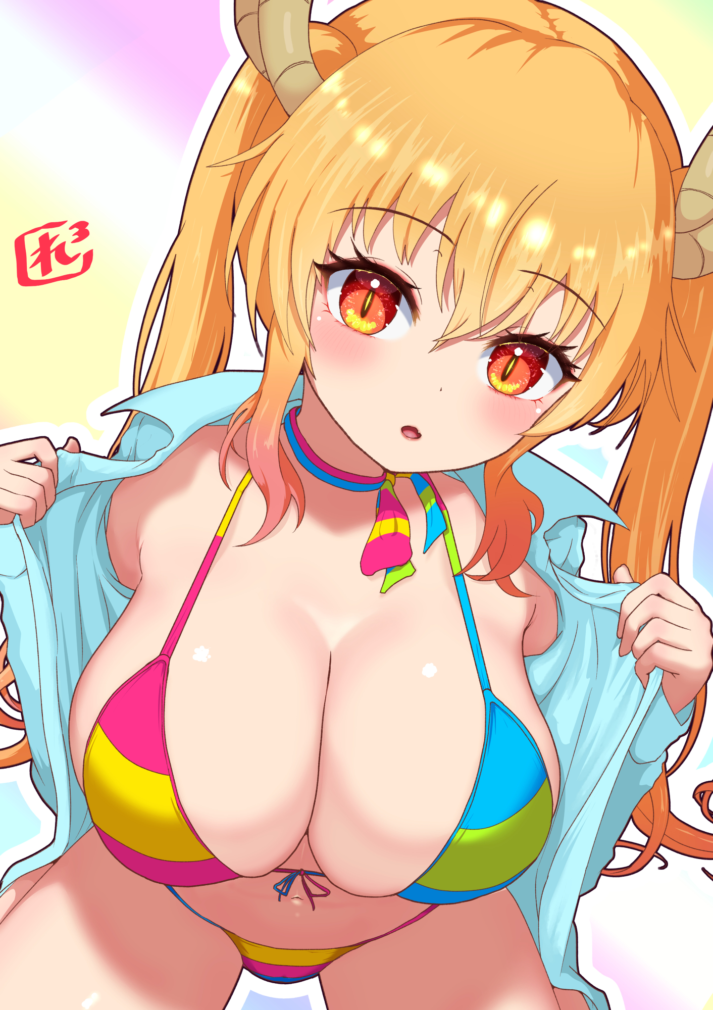 1girls, big breasts, bikini, breasts, female, miss kobayashi's dragon maid, reiwa rerere, tohru (dragon maid)