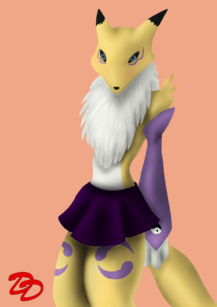 anthro crossdressing digimon fox fur furry gloves renamon skirt wiskar