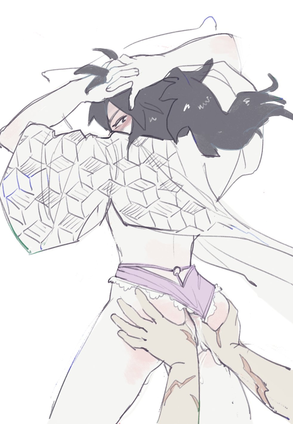 demon slayer, feminization, fingering ass, gay, hand on ass, kimetsu no yaiba, lube, lubricant, male, male/male, sanegiyuu, sanemi shinazugawa, strongseme, tomioka giyuu