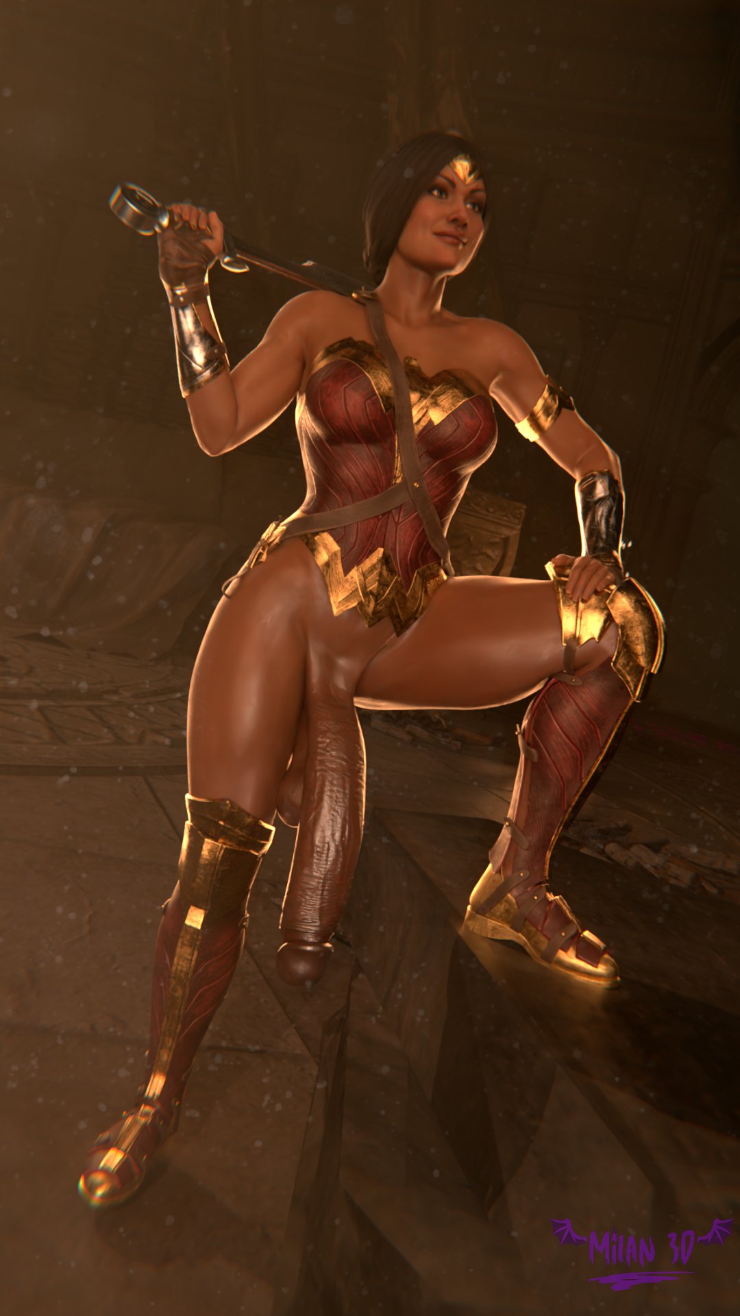 1futa, 3d, amazon, amazonian, amazonian futa, balls, dc, dc comics, futanari, huge balls, huge cock, intersex, milan3d, penis, saggy balls, veiny penis, wonder woman, wonder woman (series)