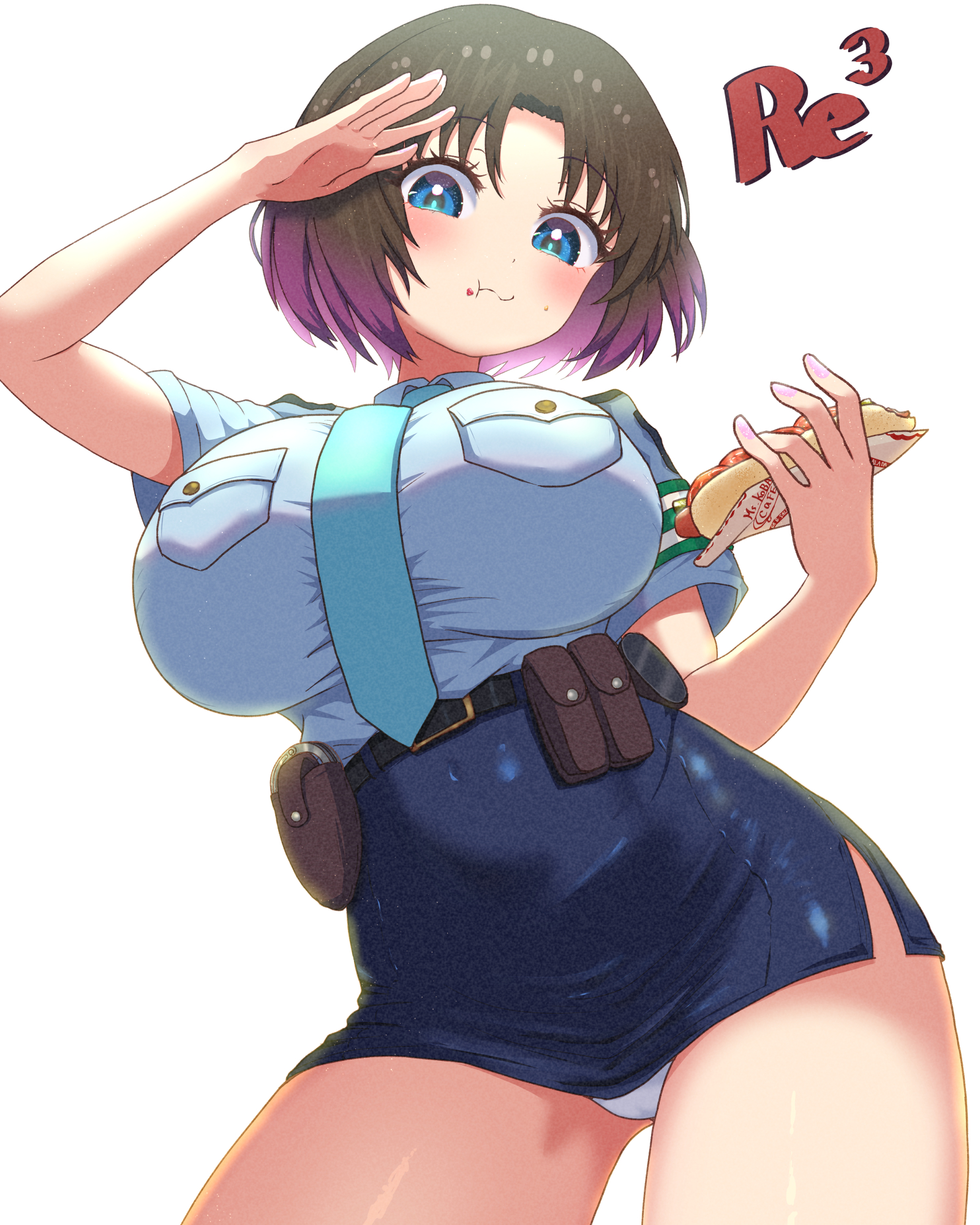 1girls, big breasts, breasts, elma (dragon maid), female, miss kobayashi's dragon maid, panties, police uniform, policewoman, reiwa rerere, skirt