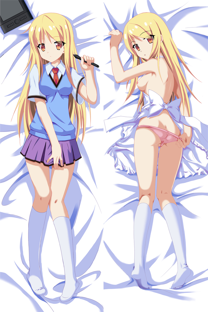 1girls apron ass bed blonde_hair blush breasts brown_eyes dakimakura long_hair panties sakura-sou_no_pet_na_kanojo shiina_mashiro tagme tie