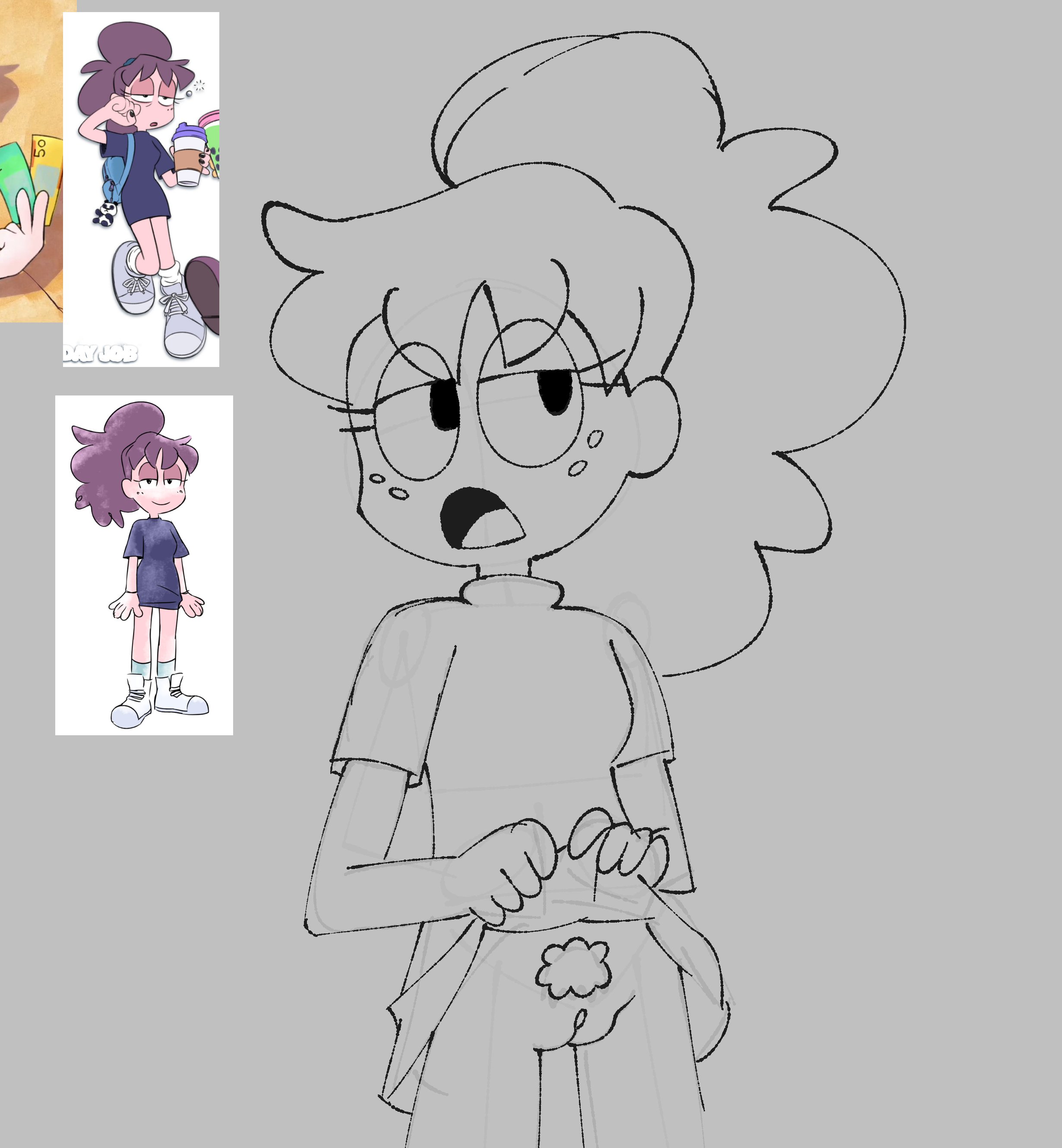 1girls, accurate art style, casual exposure, casual nudity, centriloquism, day job, eyelashes, female, female focus, female only, half-closed eyes, lifting skirt, lily (day job), line art, nonchalant, official style, open mouth, ponytail, pubic hair, pussy, reference image, showing pussy, skirt, skirt lift, twitter link