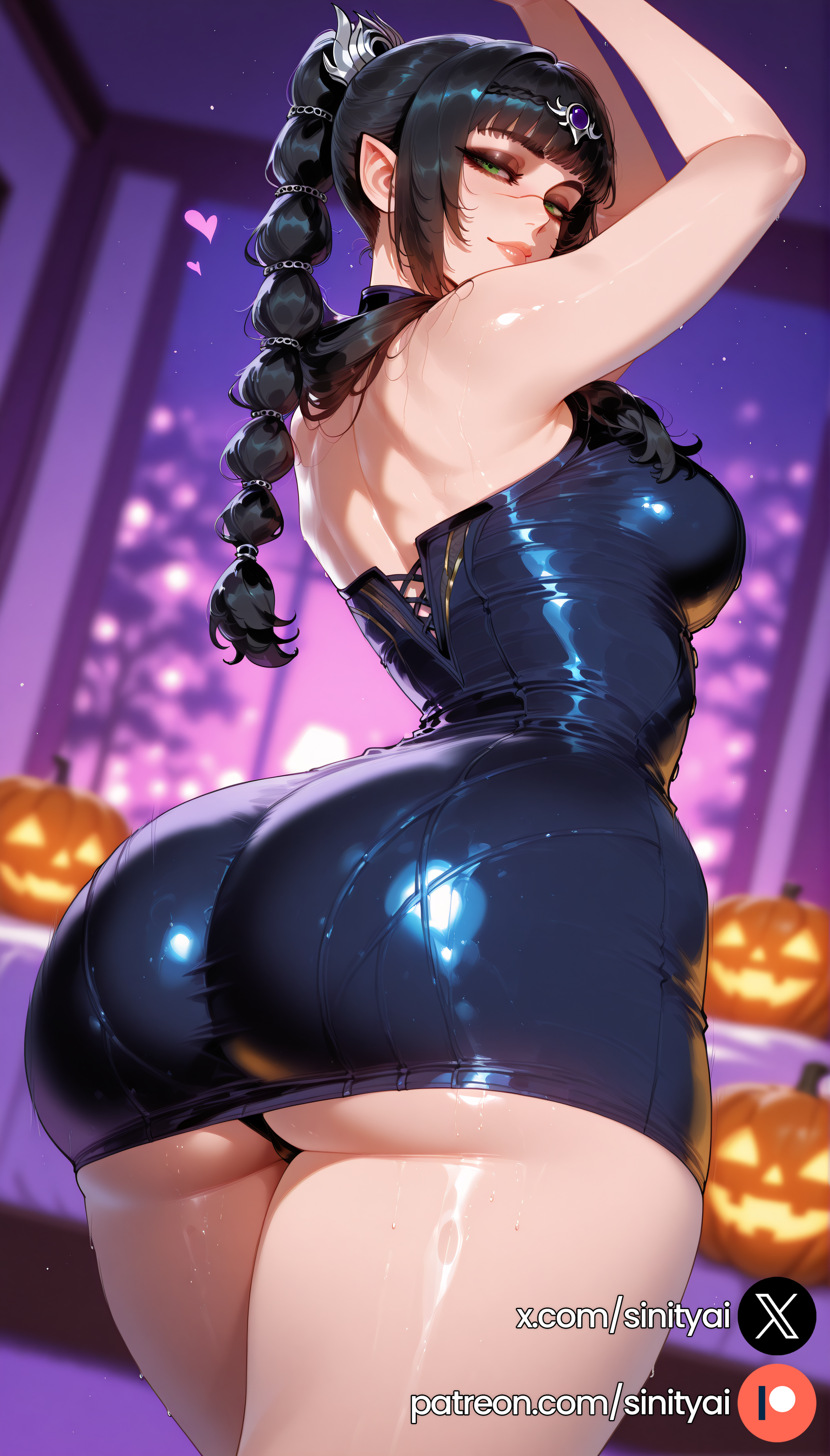 1girls, 2025, ai generated, ass, baldur's gate 3, big ass, big breasts, black hair, blurred background, blurry background, braid, braided hair, breasts, depth of field, female, green eyes, hair ornament, halloween, hi res, high quality, high resolution, highres, huge ass, huge breasts, huge thighs, long hair, patreon, patreon link, patreon logo, patreon url, patreon username, scar, scar on face, shadowheart, shadowheart (baldur's gate), sinity, small waist, thick thighs, thin waist
