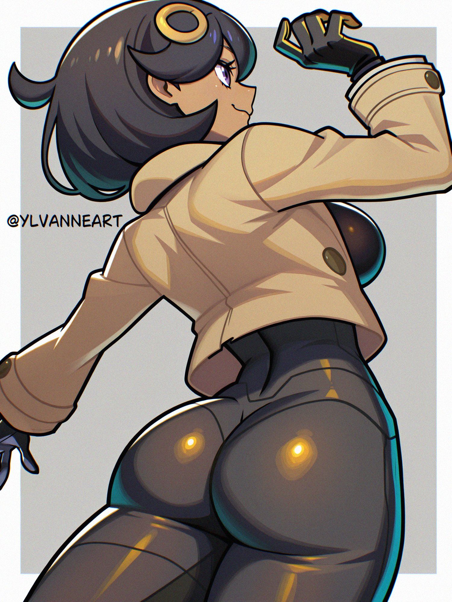 1girls, ai generated, ass, bodysuit, breasts, coat, dark skin, dark-skinned female, emma (pokemon legends: z-a), emma (pokemon), female, female focus, female only, game freak, human, jacket, jpeg, large ass, large breasts, looking away, matiere (pokemon legends: z-a), matiere (pokemon), nintendo, pokemon, pokemon legends: z-a, solo, thick thighs, thighs, wide hips, ylvanne