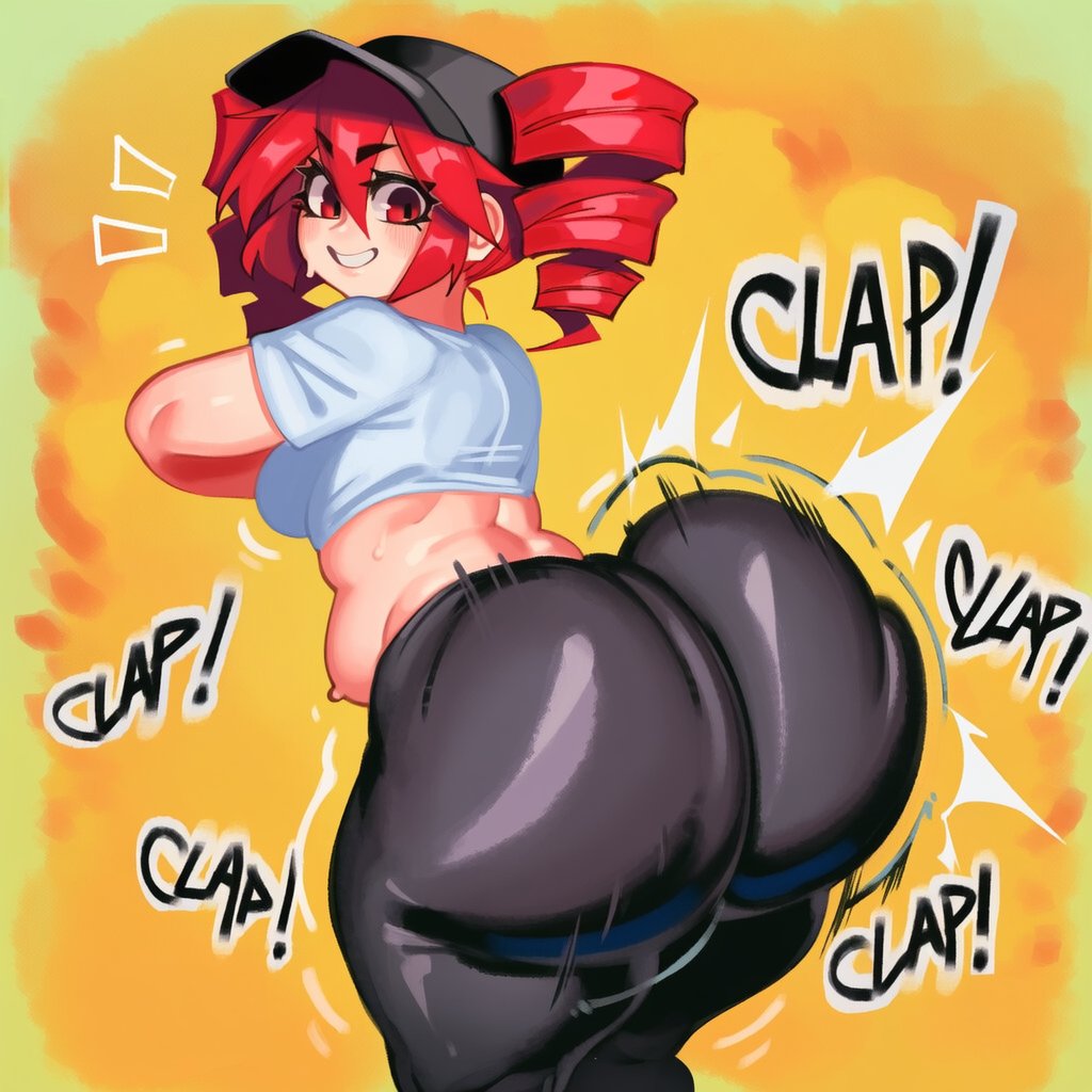 1girls, ai generated, ai virelune, ai virelune (yi), arched back, ass, ass bigger than head, ass bigger than torso, ass clapping, ass focus, ass ripple, ass shake, back, back view, belly, bending over, bent over, big ass, big belly, big breasts, big thighs, bottom heavy, breasts, bubble butt, choker, clapping ass, clapping cheeks, clothed, clothed female, clothing, collar, crop top, cropped shirt, curvaceous, curvy, curvy female, curvy figure, enormous ass, exposed belly, exposed torso, eyelashes, fat ass, fat thighs, female, female only, fully clothed, gigantic ass, gigantic thighs, gluteal fold, hat, hips wider than shoulders, huge ass, huge thighs, hyper, hyper ass, kasane teto, kasane teto (sv), large ass, large breasts, large thighs, leaning forward, leggings, looking back, massive ass, massive thighs, motion blur, motion lines, mv character, override (synthesizer v), pants, plump, plump ass, plump thighs, presenting, presenting ass, red eyes, red hair, rippling ass, shaking ass, shiny clothes, shiny skin, shirt, sideboob, simple background, skin tight, smile, solo, solo female, sound effects, sticking ass out, synthesizer v, thick thighs, thighs, tight clothing, tight pants, tremble spikes, trembling, twerk, twerking, twin drills, utau, voluptuous, voluptuous female, wide hips, yellow background, yoga pants