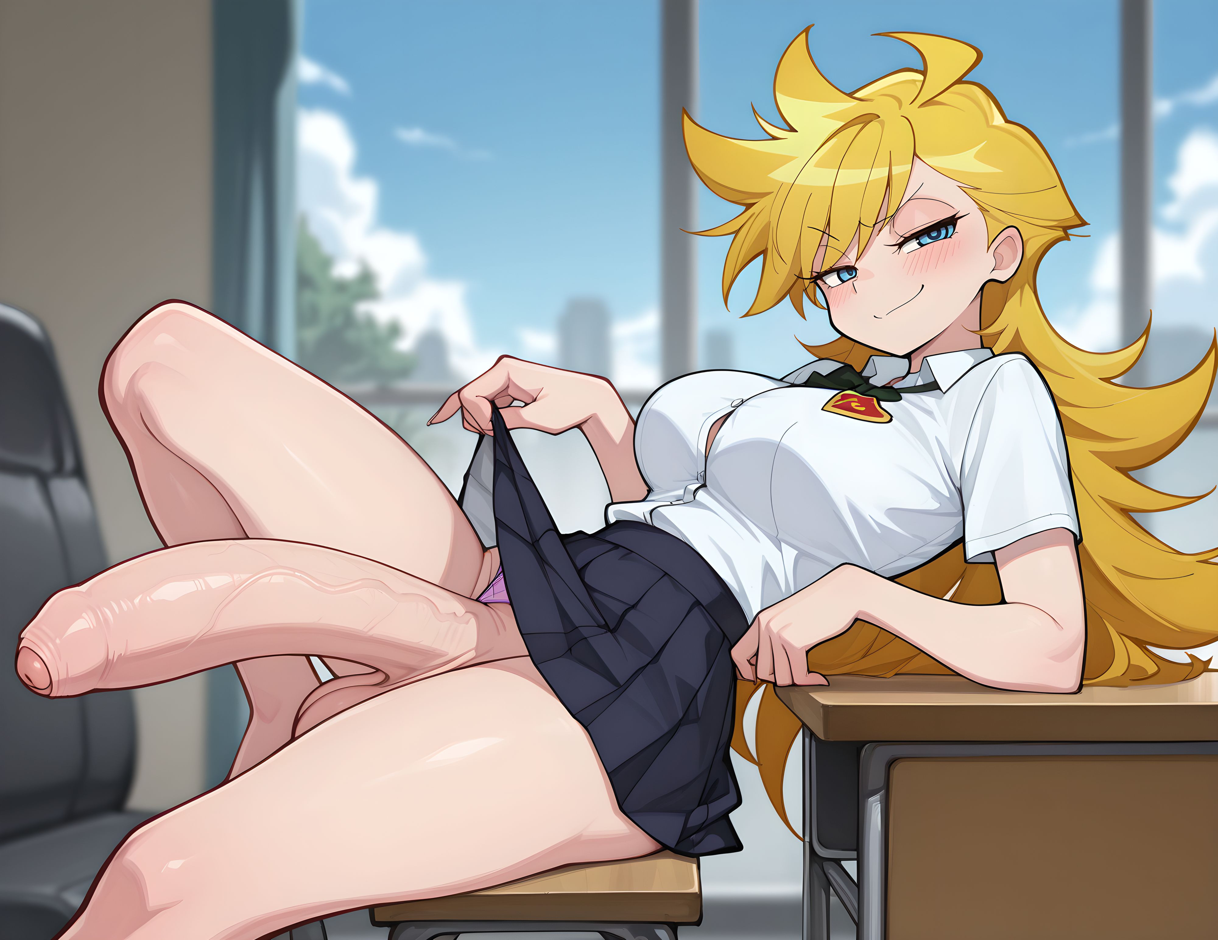 ai generated, futanari, grapesss, intersex, light-skinned futa, panty & stocking with garterbelt, panty anarchy, solo futa