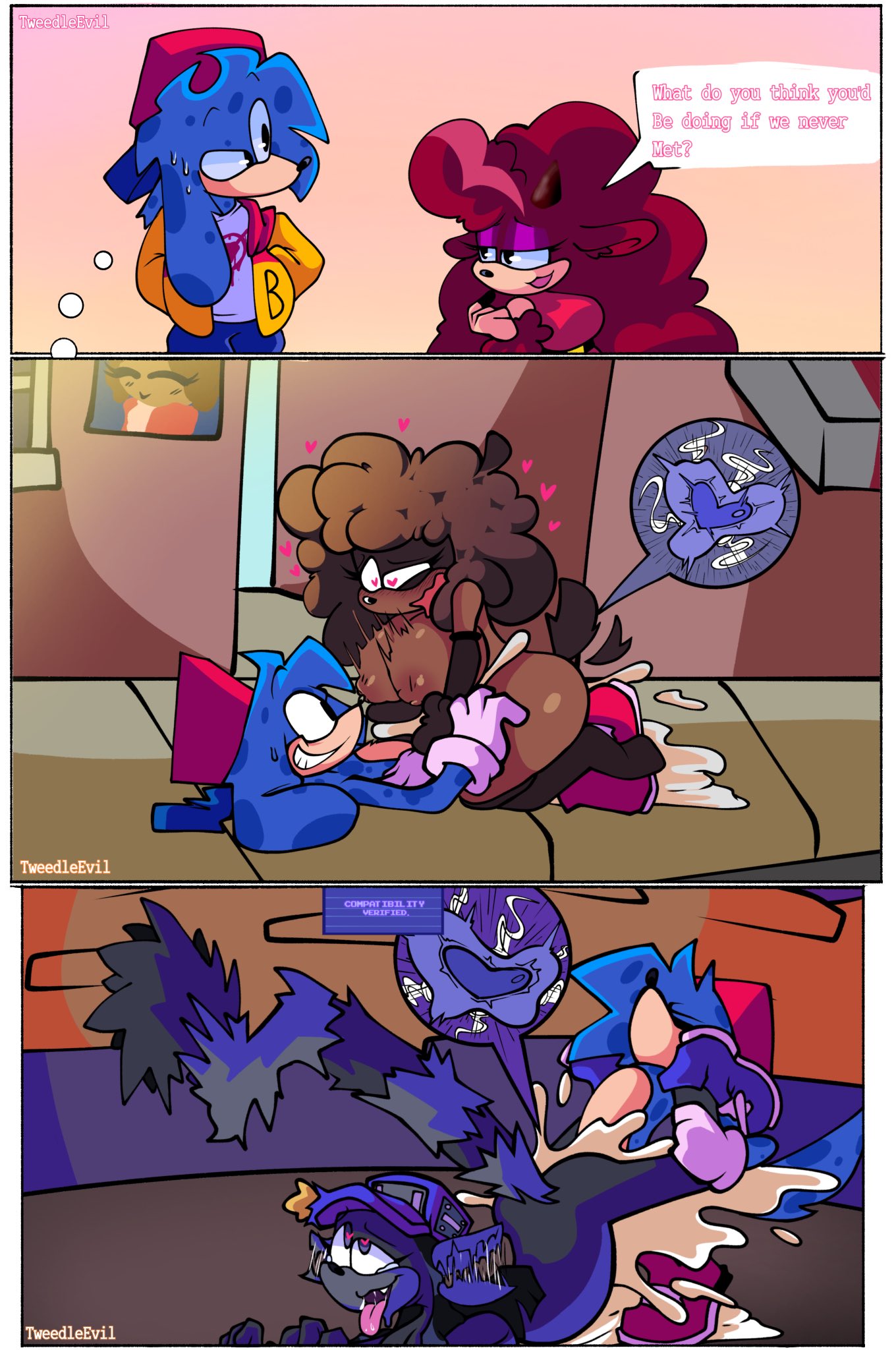 2025, 2d, 2d (artwork), 2d artwork, alleyway, anthro, anthro on anthro, bedroom eyes, black body, black hair, black nose, blue body, blue fur, boyfriend (friday night funkin), brown body, brown fur, brown hair, brunette hair, canine, carol (bbpanzu), cassette girl, cassie gehtelle, comic, cowgirl position, cream fur, cum in pussy, cumming, cumming in pussy, cumming inside, dark skin, dark-skinned female, drooling, encore boyfriend (friday night funkin), encore girlfriend (friday night funkin), excessive cum, excessive genital fluids, fanon, fanon carol, fanon horrors unknown, female, friday night funkin, friday night funkin mod, from behind, from behind position, girlfriend (friday night funkin), gloves, goat, grabbing from behind, grabbing legs, happy, happy sex, heart, heart-shaped pupils, impregnation, jeans, lemur, long socks, looking pleasured, magenta hair, male, muzzle, newgrounds, outside, outside sex, pleasure face, pleasured, pussy, red body, red cap, red dress, red fur, sega, sex, shorter male, simple background, simple shading, sneakers, sneakers only, sonic (series), sonic the hedgehog (series), sweat, sweatdrop, sweating, tail wag, tail wagging, taller female, tear, tearing up, tears, text, text box, text bubble, thigh highs, thighhighs, thought bubble, tongue out, tweedleevil, vaginal penetration, vaginal sex, wagging tail, what if, white gloves, white shirt, yellow jacket