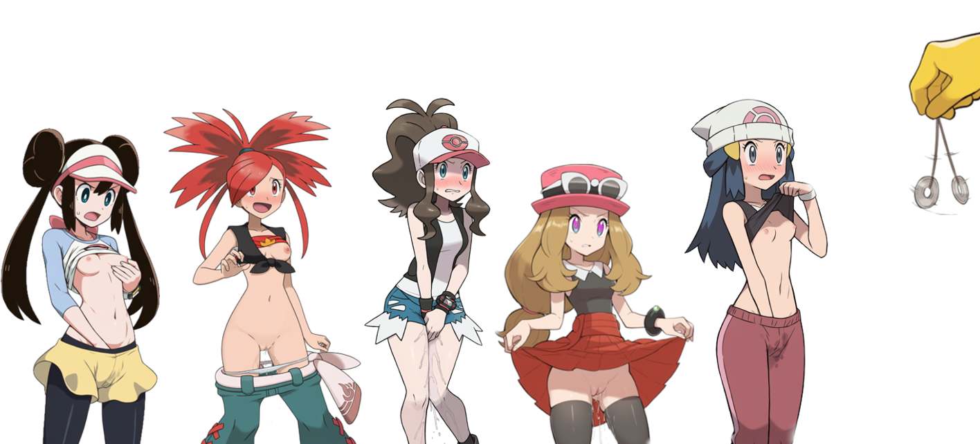 5girls, ai generated, blonde hair, blue eyes, blue hair, blush, body control, brown hair, confused, cookie-girl, covering crotch, crop top, dawn (pokemon), edited, excessive pussy juice, female, flannery (pokemon), glasses, happy, hat, hilda (pokemon), hypno, hypnosis, irritated, masturbation, masturbation under clothes, mind control, multiple females, multiple girls, nintendo, pants down, pendulum, pendulum swinging, pink eyes, pokemon, pokemon bw, pokemon bw2, pokemon dppt, pokemon rse, pokemon xy, pussy, pussy juice drip, pussy juice drip through clothes, red eyes, red hair, red skirt, rosa (pokemon), serena (pokemon), shirt, shirt lift, skirt lift, stripping, sweatpants, wet clothing, yellow skirt