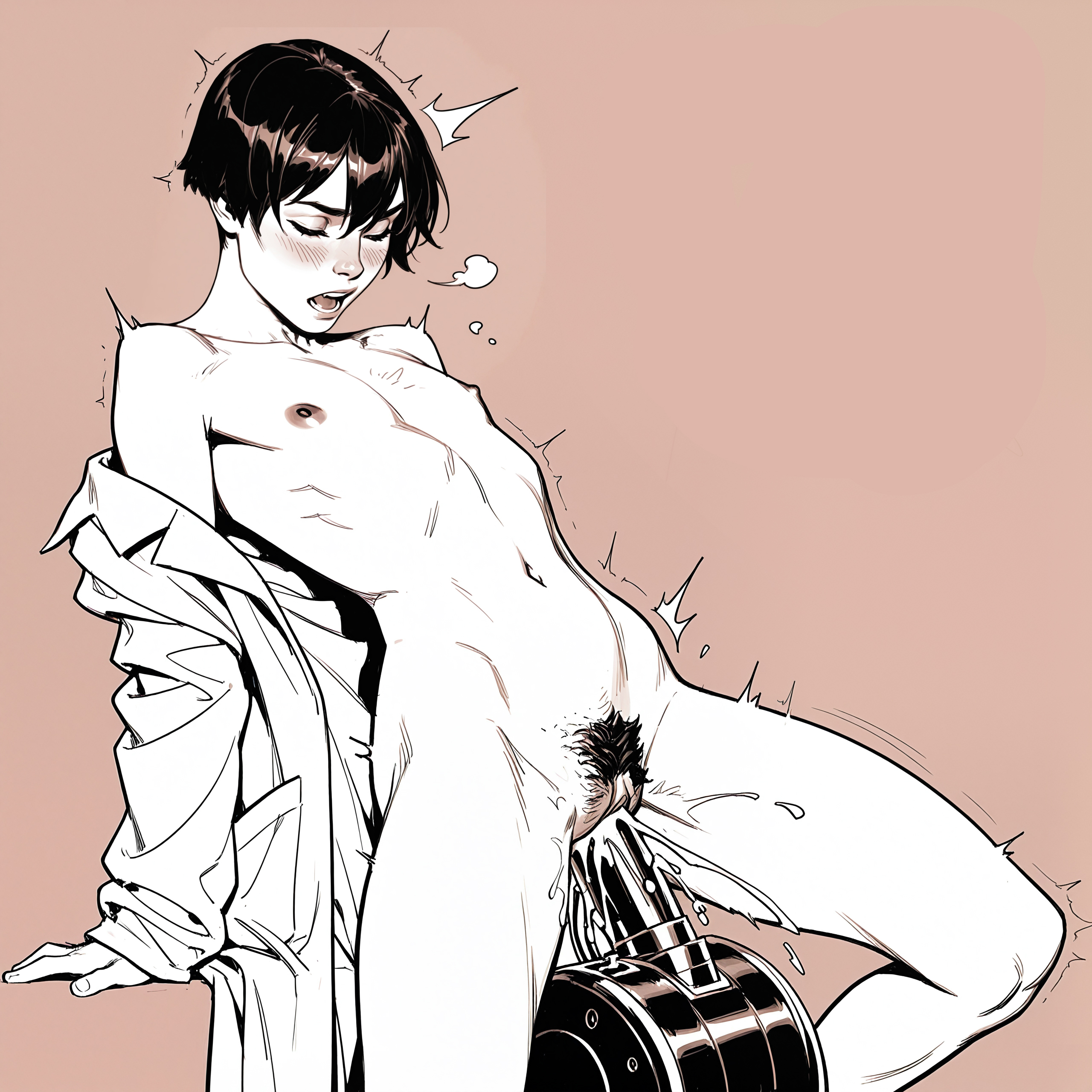ai assisted, ai generated, androgynous, cuntboy, female, flat chest, hairy pussy, intersex, melk, pubic hair, pussy, sex machine, short hair
