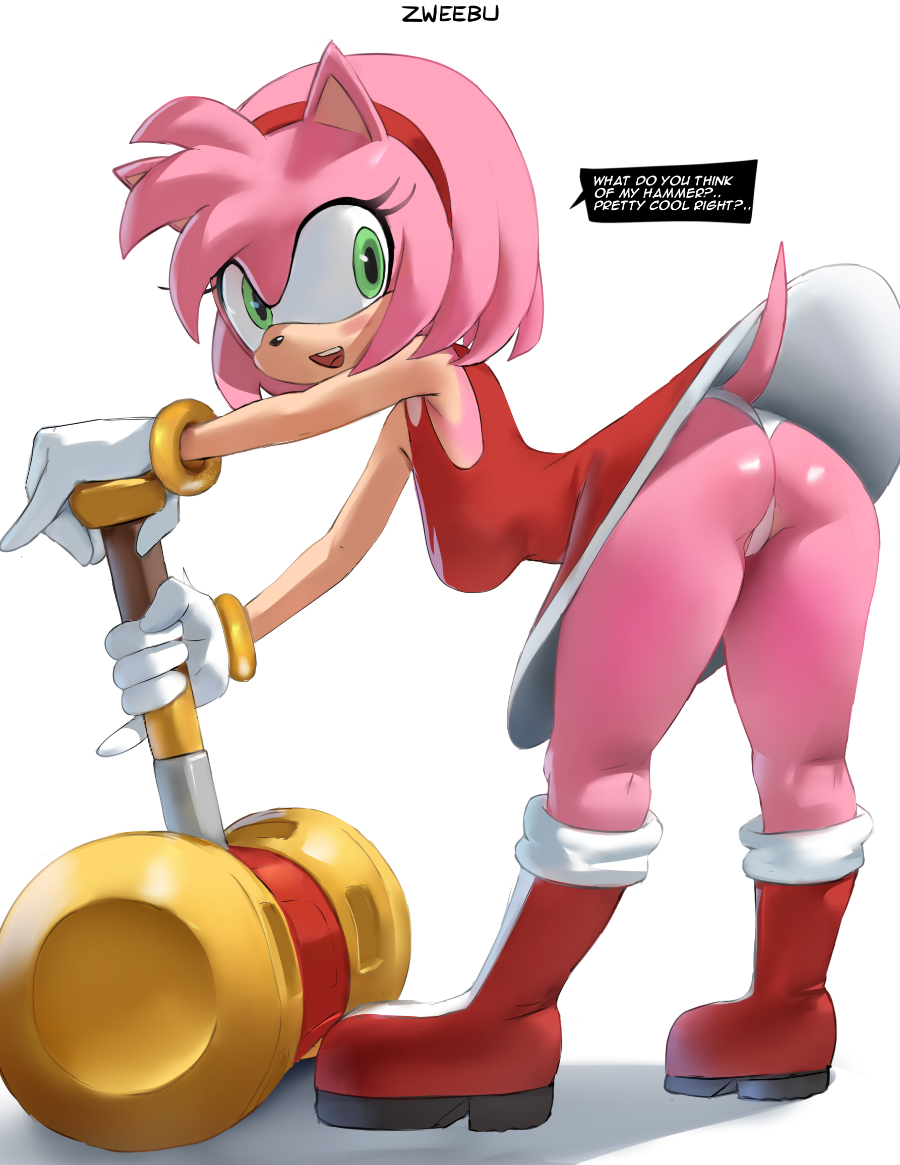 1girls, amy rose, ass, bent over, boots, dress, female, hairband, izhardraws, panties, pantyshot, sonic (series), tail, thighs, thong, upskirt, zweebu