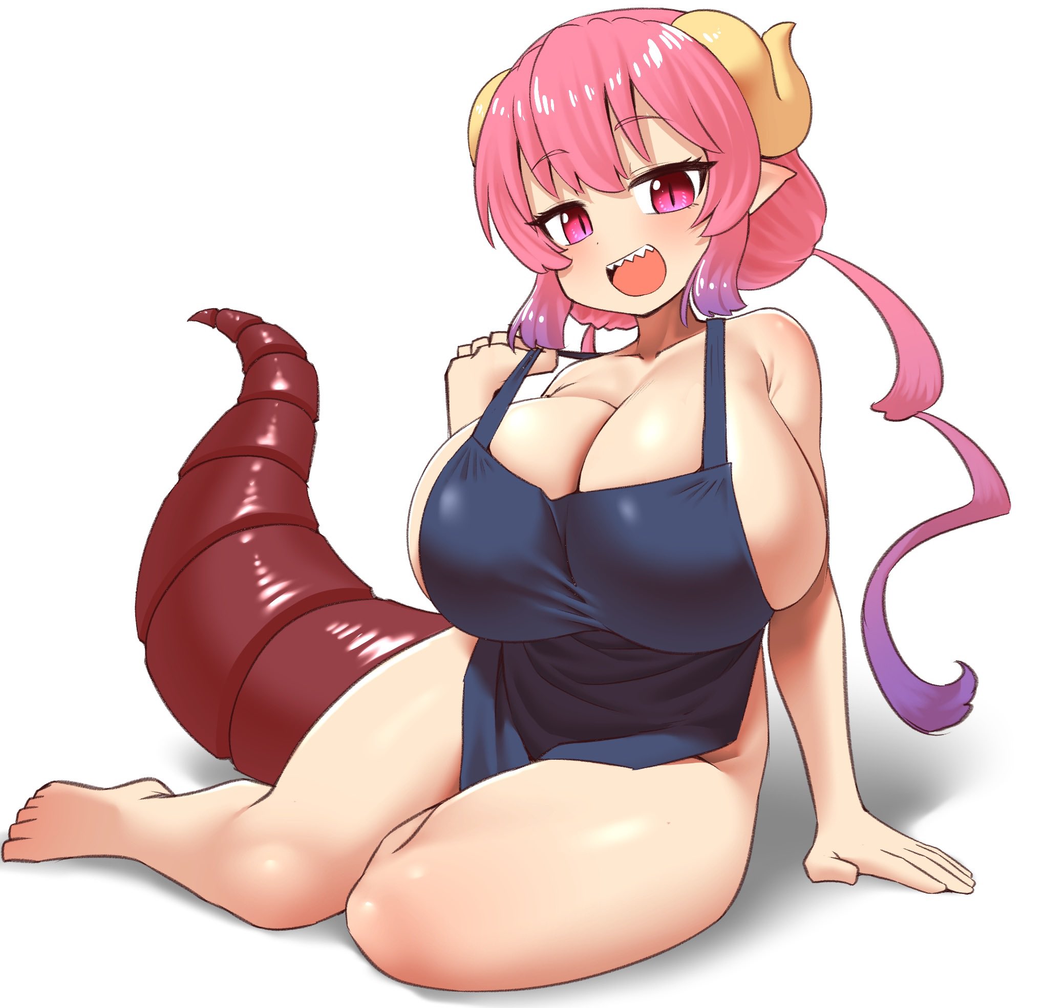 1girls, big breasts, breasts, female, ilulu (dragon maid), miss kobayashi's dragon maid, naked apron, pero (pero7762), tagme