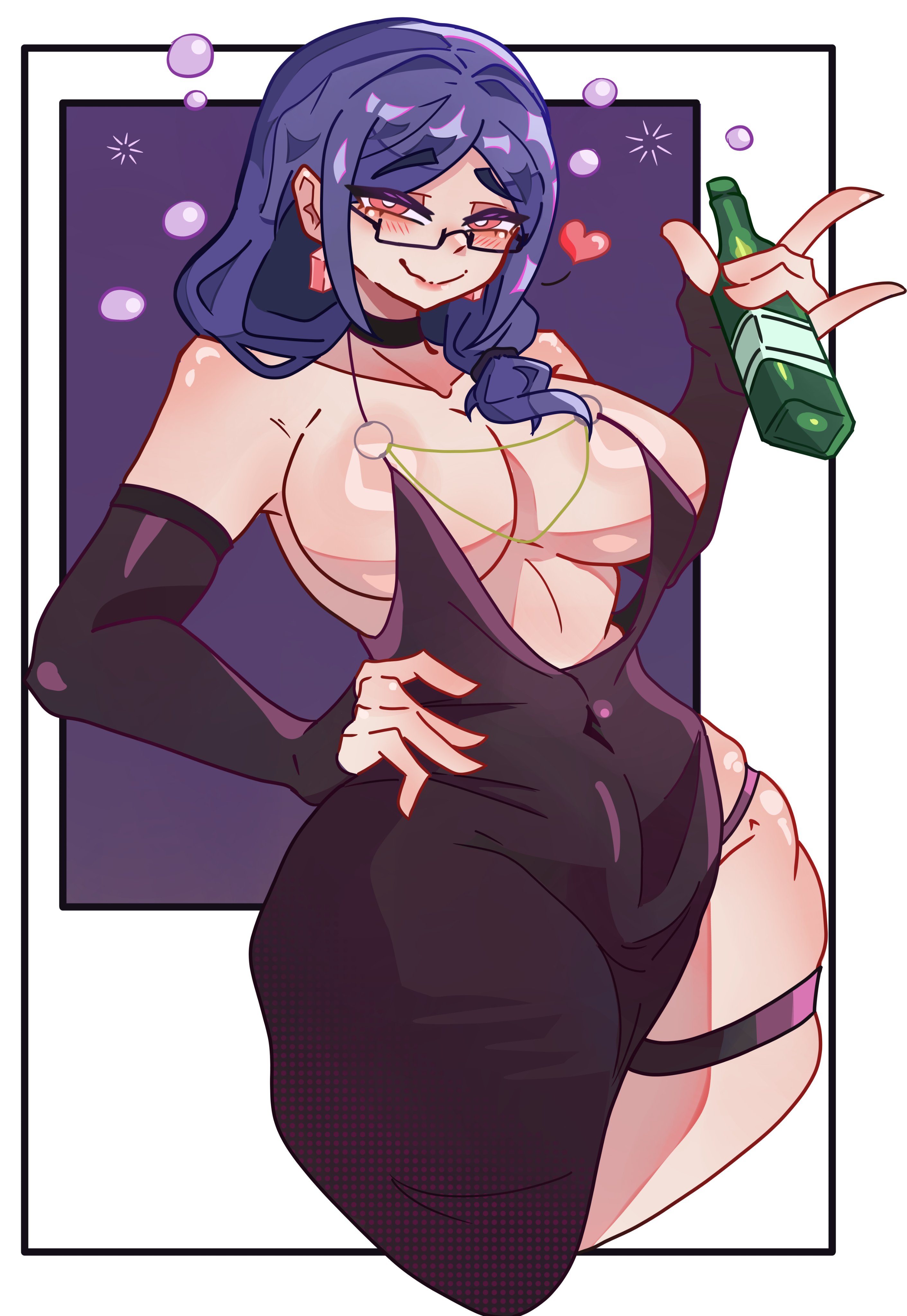 big ass, big butt, big thighs, big titties, black dress, breasts, clothing, curvaceous, curvaceous female, curvaceous figure, curvy, curvy figure, curvy hips, female, female focus, female only, glasses, little witch academia, long hair, purple hair, sleepingsoul, ursula callistis