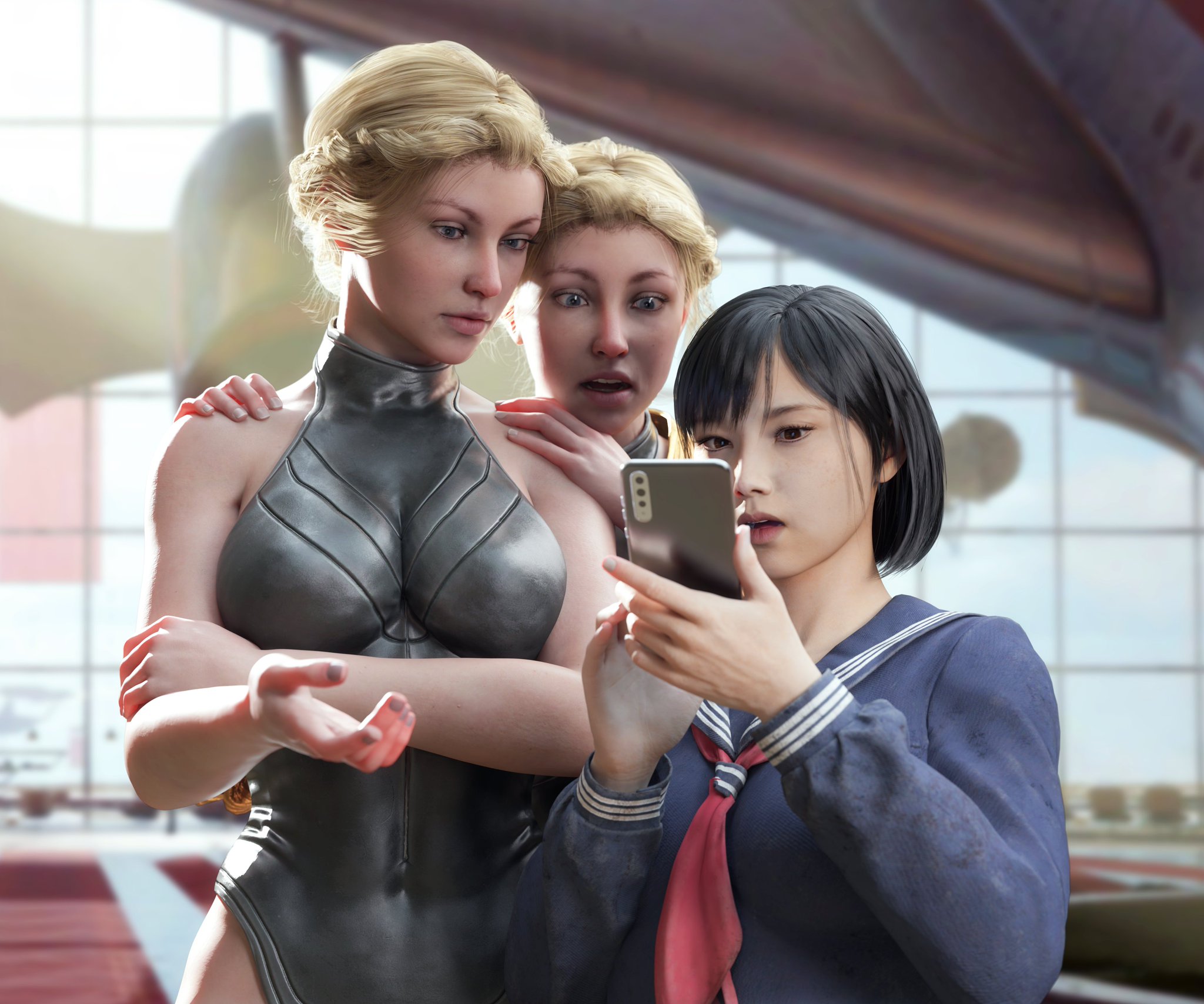 3d, 3girls, android, android girl, asian, ass, atomic heart, ballerina, big breasts, big thighs, black hair, blonde hair, breasts, bust, busty, crossover, crown braid, curvaceous, curvy, curvy figure, cyborg, cyborg girl, digital media (artwork), ekaterina nechayeva, female, female robot, focus entertainment, gold jacket, gynoid, hinako shimizu, hips, hourglass figure, huge ass, huge breasts, human, humanoid, konami, large breasts, left (atomic heart), legs, mature, mature female, mundfish, pale skin, right (atomic heart), robot girl, russian female, short hair, silent hill, silent hill f, soviet, soviet union, the twins (atomic heart), thick, thick ass, thick hips, thick legs, thick thighs, thighs, twins, voluptuous, waist, wide hips, word2