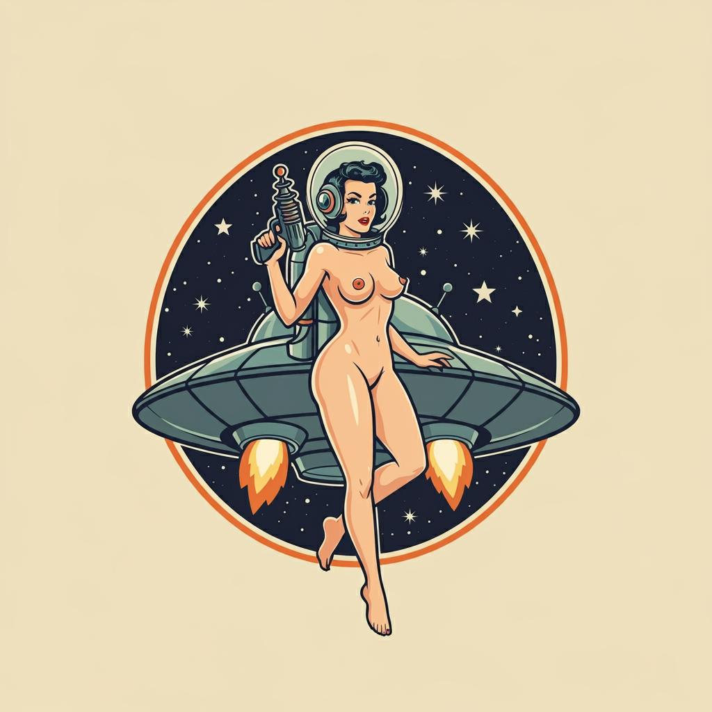 ai_generated logo pinup_girl raygun space_helmet ufo vintage