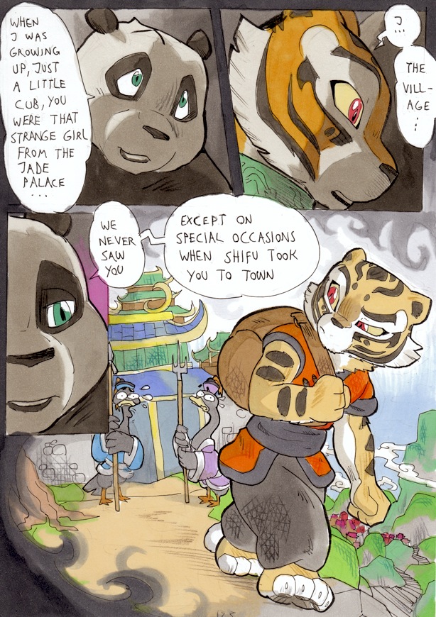 anthro better_late_than_never collar comic daigaijin dialogue english_text feline female fur furry kung_fu_panda master_po_ping master_tigress page_125 panda text tiger