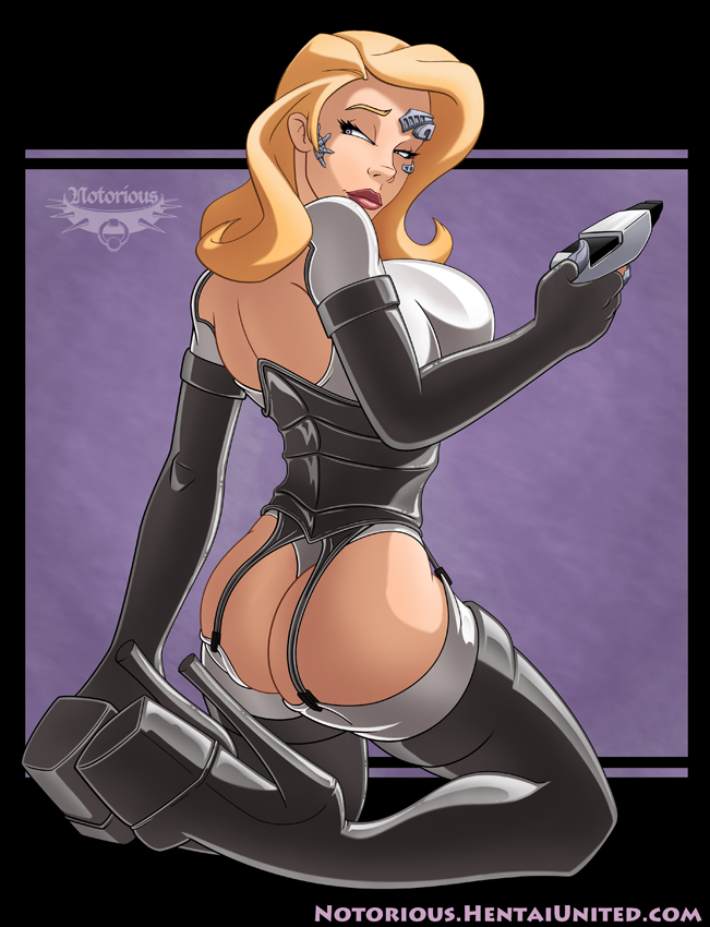 1girls ass blonde_hair cyborg elbow_gloves female female_only fully_clothed gloves high_heels kneeling looking_back notorious84 phaser platform_heels revealing_clothes seven_of_nine skimpy_clothes solo star_trek stockings thigh_boots