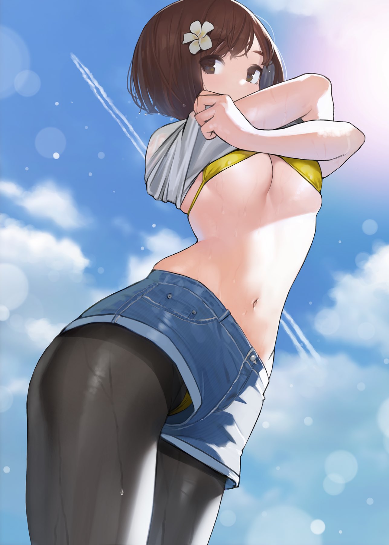 big_breasts bra curvy_figure dark_hair douki-chan's_rival_(yomu_(sgt_epper)) female female_only full_body ganbare_douki-chan half-dressed half_naked light-skinned_female light_skin looking_at_viewer panties shiny_skin short_hair simple_background smile solo solo_female yomu_(sgt_epper)