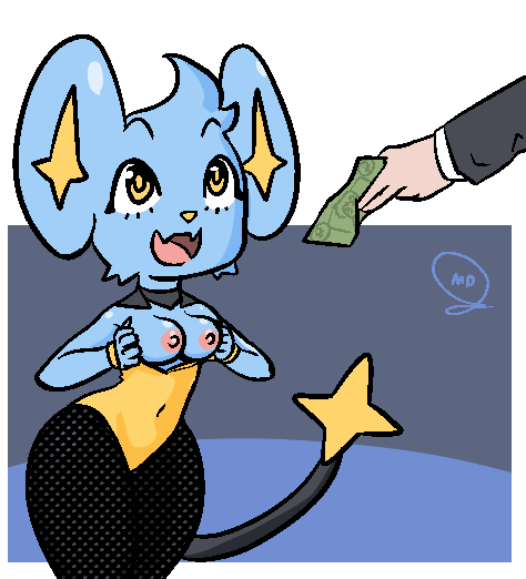 2020 aliasing anthro anthrofied biped blue_body blue_fur breasts clothed clothing digital_drawing_(artwork) digital_media_(artwork) eyelashes felid female fingers fishnet_clothing fishnet_legwear flashing fur generation_4_pokemon legwear leotard mammal mdjoe money nintendo nipples offering_money open_mouth pokemon pokemon_(species) pokemorph presenting presenting_breasts prostitution shinx signature simple_background smile solo standing tuft undressing