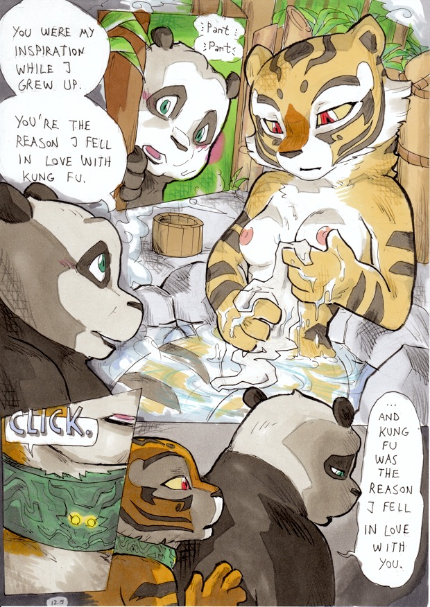 anthro better_late_than_never collar comic daigaijin dialogue english_text feline female fur furry kung_fu_panda master_po_ping master_tigress nude page_129 panda text tiger