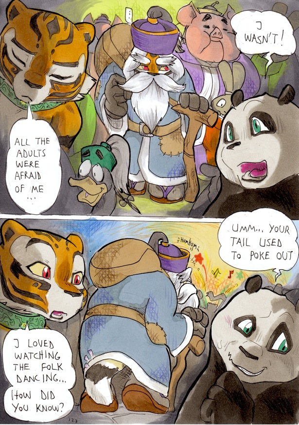 anthro better_late_than_never comic daigaijin dialogue english_text feline female fur furry kung_fu_panda master_po_ping master_tigress page_127 panda text tiger