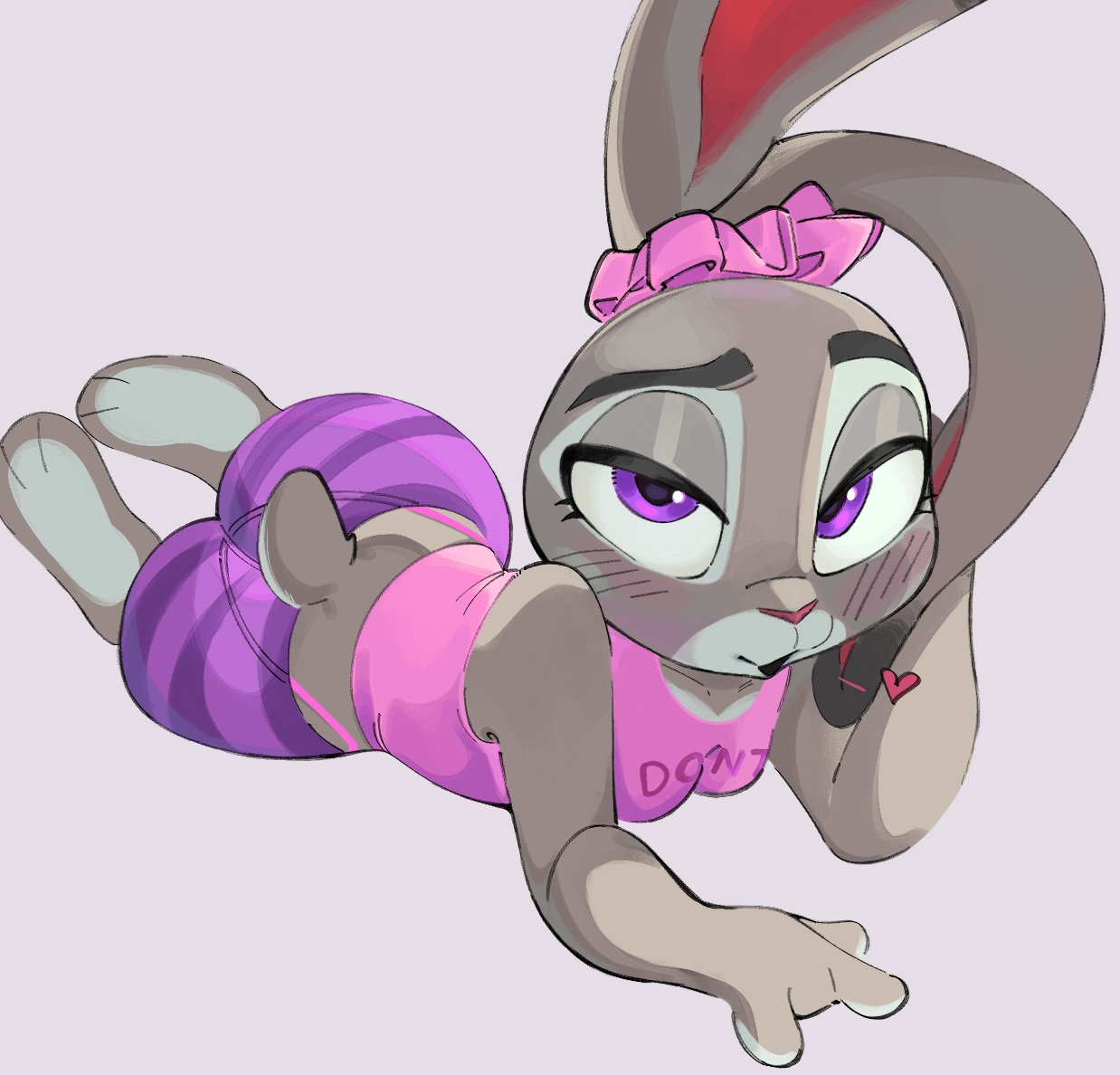 1girls, 2d, ass, barefoot, big ass, big butt, bubble ass, bubble butt, bunny ears, bunny girl, clothed, clothing, female, female only, full color, fully clothed, furry, furry female, furry only, grey fur, judy hopps, judy hopps (yoga pants), large ass, large butt, looking at viewer, lying, lying on stomach, magnetstuff, no penetration, oh lawd she comin, pawg, pawg build, perfection, purple eyes, purple pants, solo, solo female, striped legwear, thong, thong straps, tight clothing, zootopia, zootopia 2
