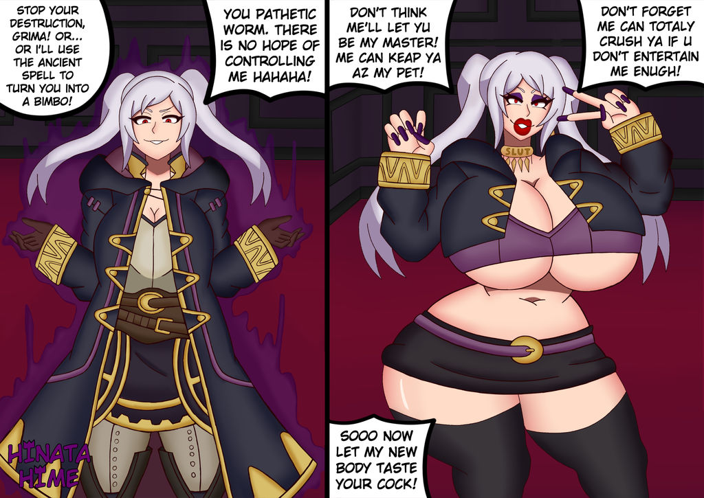 1girls before_and_after bimbo bimbo_body bimbo_lips bimbofication bimbofied breast_expansion breasts_bigger_than_head choker cleavage cleavage_cutout clothed clothed_female clothing english english_text eyeshadow female female_only fire_emblem grima_(fire_emblem) hinata-hime huge_breasts light-skinned_female light_skin light_skinned_female lipstick long_hair long_nails makeup midriff navel robin_(fire_emblem) robin_(fire_emblem)_(female) solo_female speech_bubble stockings text text_bubble text_on_choker thick_thighs transformation underboob wide_hips