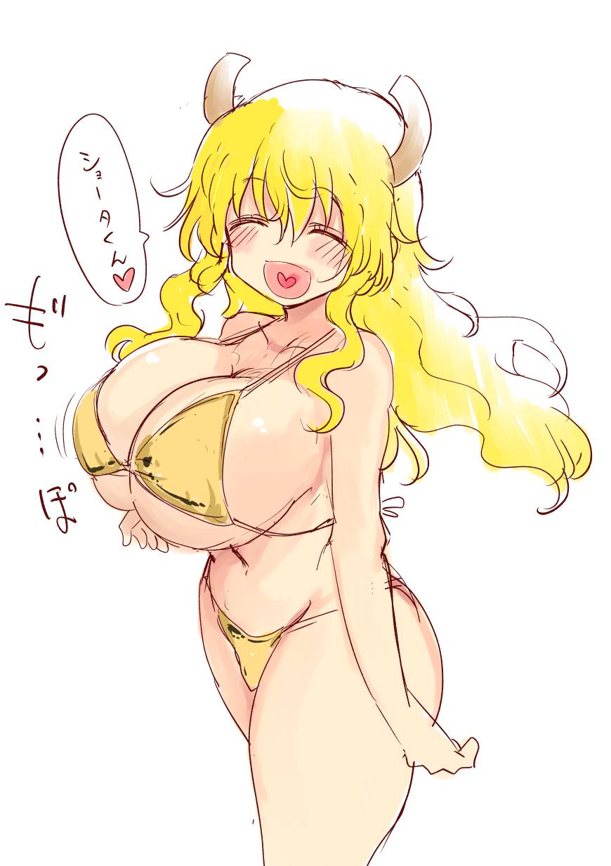 1girls ass ass big_ass big_breasts big_butt bikini bikini_bottom bikini_top blah blonde_hair blush blush_lines blushing_at_viewer blushing_female breasts cleavage closed_eyes colored_sketch cool-kyou_shinja dragon dragon_girl dragon_horns dragon_humanoid female female female_focus female_humanoid female_only girl hair hand_on_breast happy heart_in_mouth heart_tongue horn horned_female horned_humanoid horns hourglass_figure huge_breasts japanese_dialogue japanese_text jiggle kobayashi-san_chi_no_maidragon large_breasts light-skinned light-skinned_female light_skin long_hair looking_at_viewer lucoa lucoa_(maidragon) miss_kobayashi's_dragon_maid open_mouth quetzalcoatl_(dragon_maid) sexy_pose simple_background sketch smile smile_at_viewer smiling smiling_at_viewer solo solo_female solo_focus speech_bubble spoken_heart standing text thick_thighs thighs upper_body very_long_hair voluptuous voluptuous_female white_background yellow_bikini yellow_hair