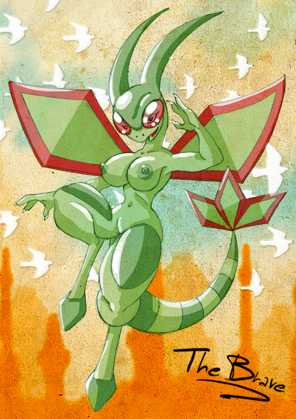 anthro breasts female flygon furry green_nipples large_breasts nipples nude personification pokemon pokemon_(species) pokemon_rse tail the_brave