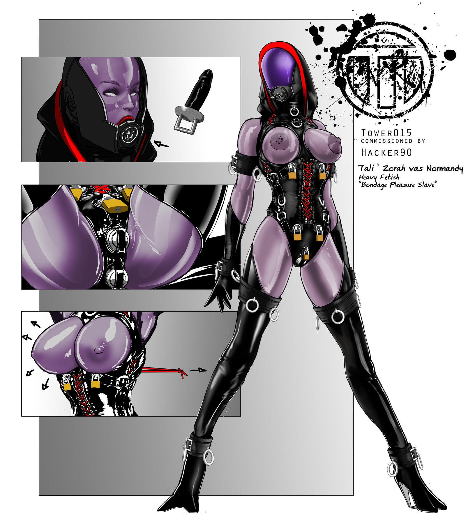 1girls, anal, bdsm, bondage, breasts, breasts out, chastity, chastity belt, chastity device, corset, dildo, dildo gag, dildo harness, dildo panties, female, female chastity, female only, femsub, gag, helmet, hood, latex, leather, mask, masked female, mass effect, nipples, penetration, pleasure suit, purple skin, pussy, pussy plug, quarian, slave, tali'zorah nar rayya, tower015, triple penetration, vibrator