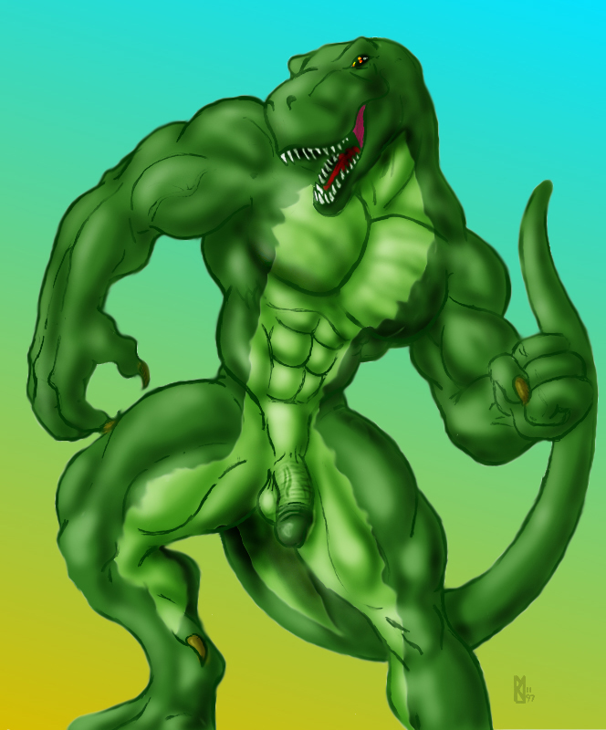 balls dinosaur flaccid male male_only muscles penis scalie solo sudonym tyrannosaurus_rex