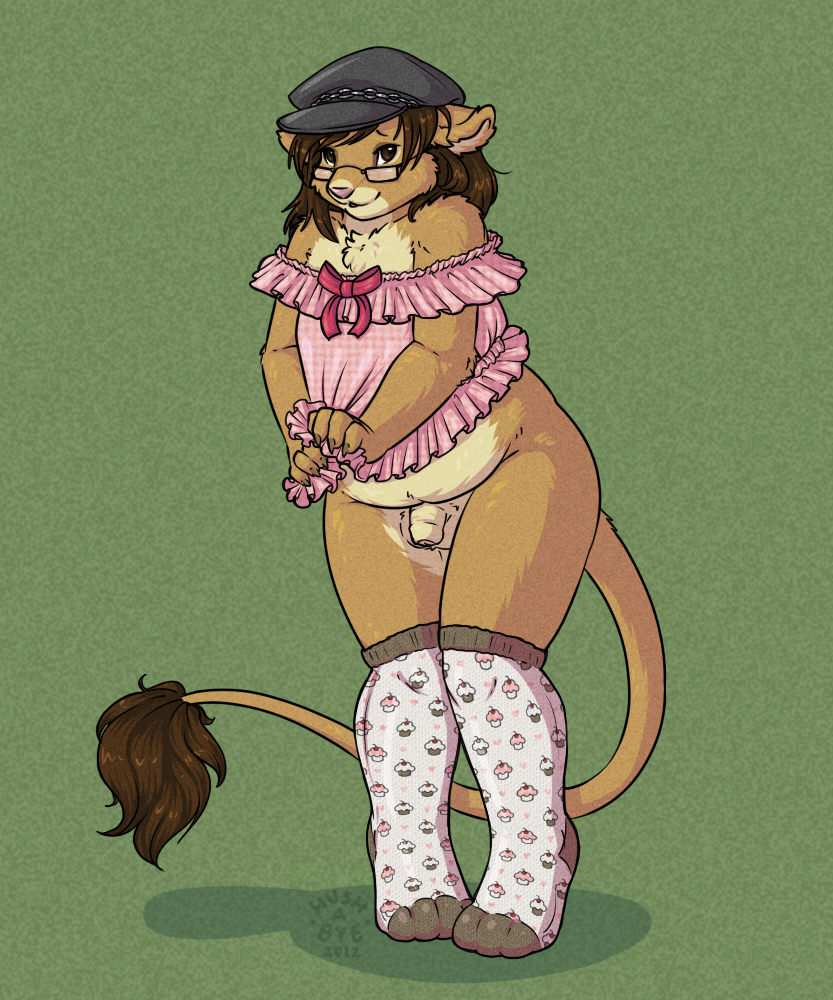 anthro balls crossdressing eyewear feline fur furry girly glasses hat hush-a-bye lion male nightgown penis solo stockings uncut zek