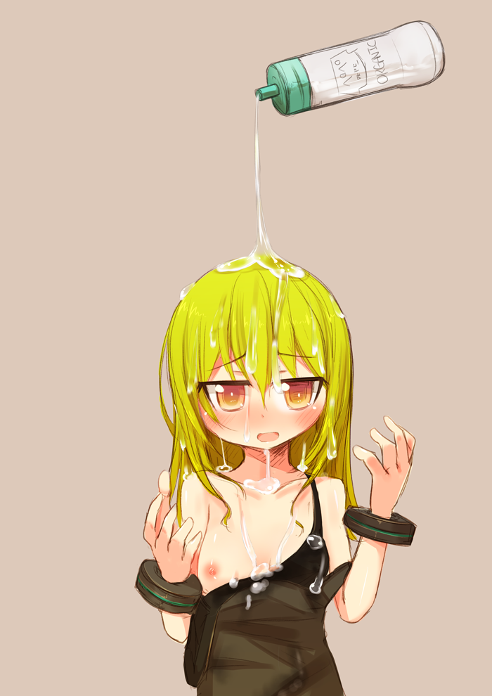 female blush flat_chest ico_(green_bullet) kimidori_(ico) long_hair nipples open_mouth original simple_background solo