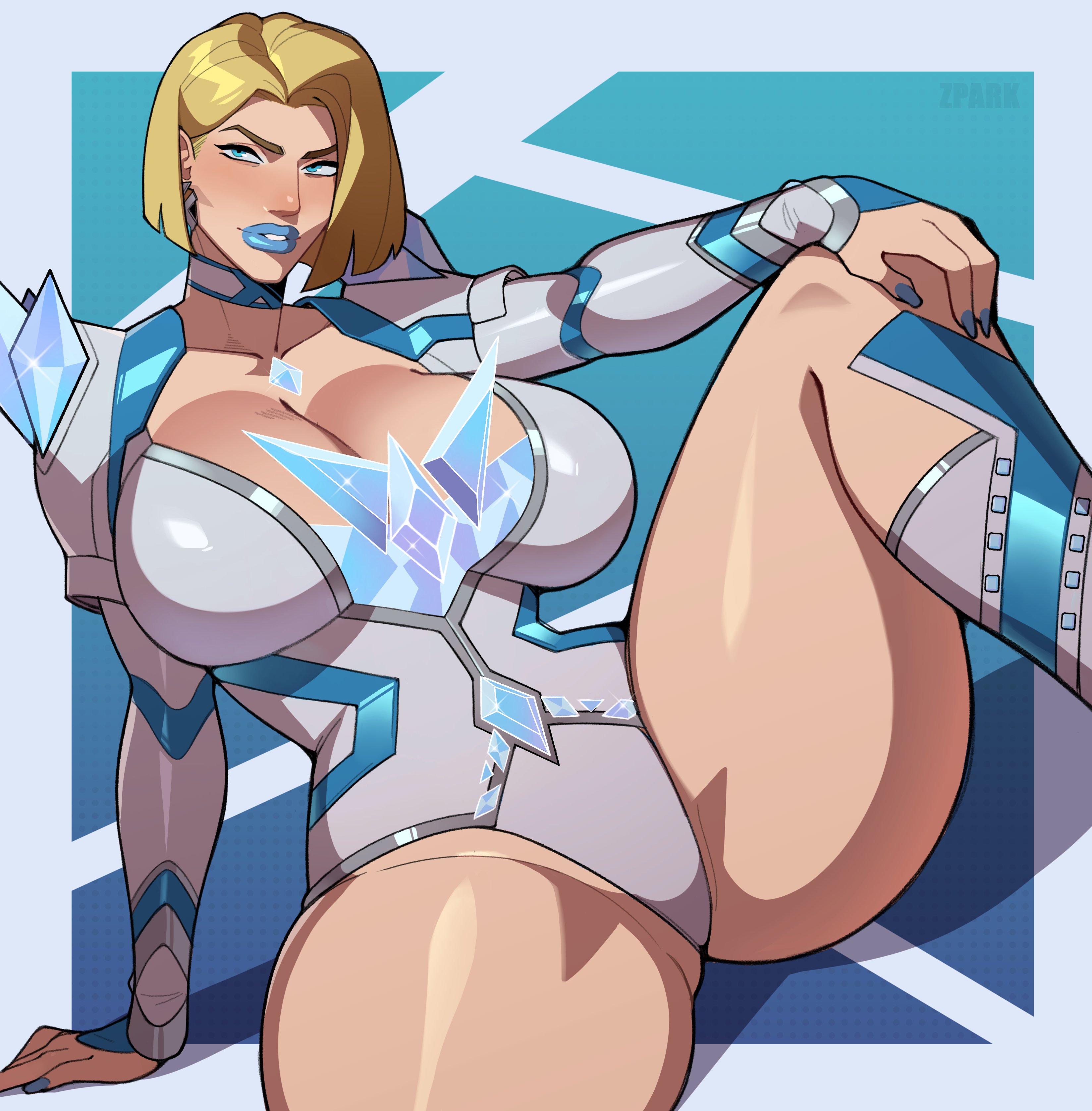 1girls, 2d, big ass, big breasts, blonde hair, cleavage, clothed, emma frost, emma frost (marvel rivals), female, female only, fully clothed, marvel, marvel rivals, solo, solo female, spread legs, thick thighs, zpark