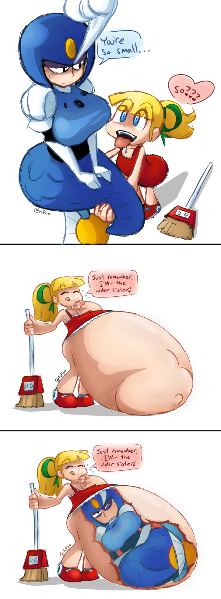 2girls after_vore bra breasts clothed dress female fupoo inside_view mega_man mega_man_(classic) merfolk mermaid multiple_females multiple_girls panties post-vore pussy robot robot_girl roll splash_woman stomach_bulge vore vore_belly x-ray yuri