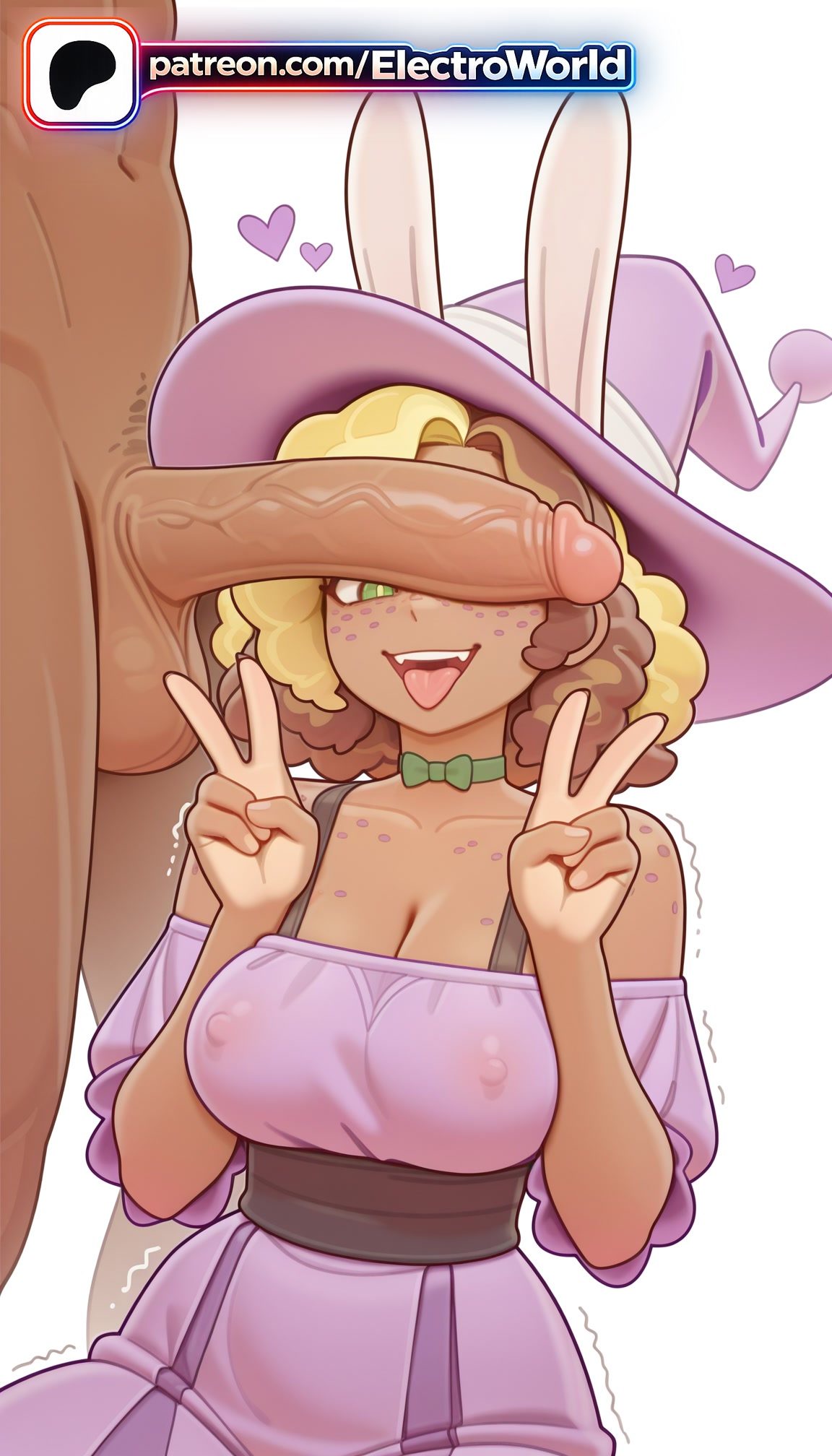 1boy 1girl 1girls 2026 ai_generated artist_name boobs breasts bust chest cock covered_nipples dick double_v dress electroworld epithet_erased erection green_eyes hat heart hetero hi_res high_quality high_resolution highres lorelai_blyndeff mole patreon patreon_username penis stable_diffusion sun_hat testicles tits tongue trembling twitching_penis v w watermark witch_hat