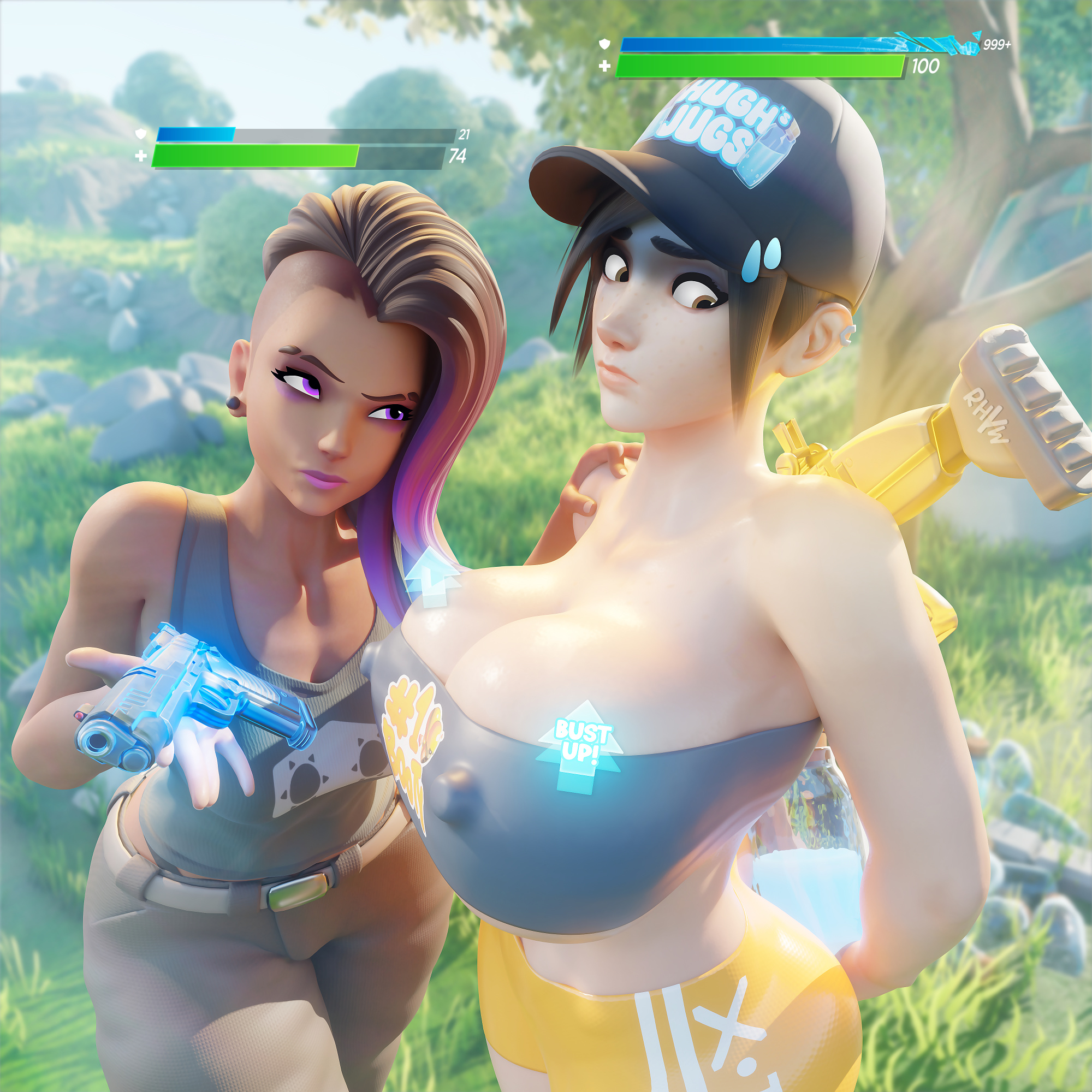 2girls, big boobs, big breasts, blizzard entertainment, boobs, boobs bigger than head, breasts, breasts bigger than head, british, british female, dark skin, dark-skinned female, european, european female, fortnite, fortnite: battle royale, hispanic, hispanic female, large breasts, latina, latina female, lena oxton, light skin, light-skinned female, mexican, mexican female, olivia colomar, overwatch, overwatch 2, rhywlad, sombra, tracer